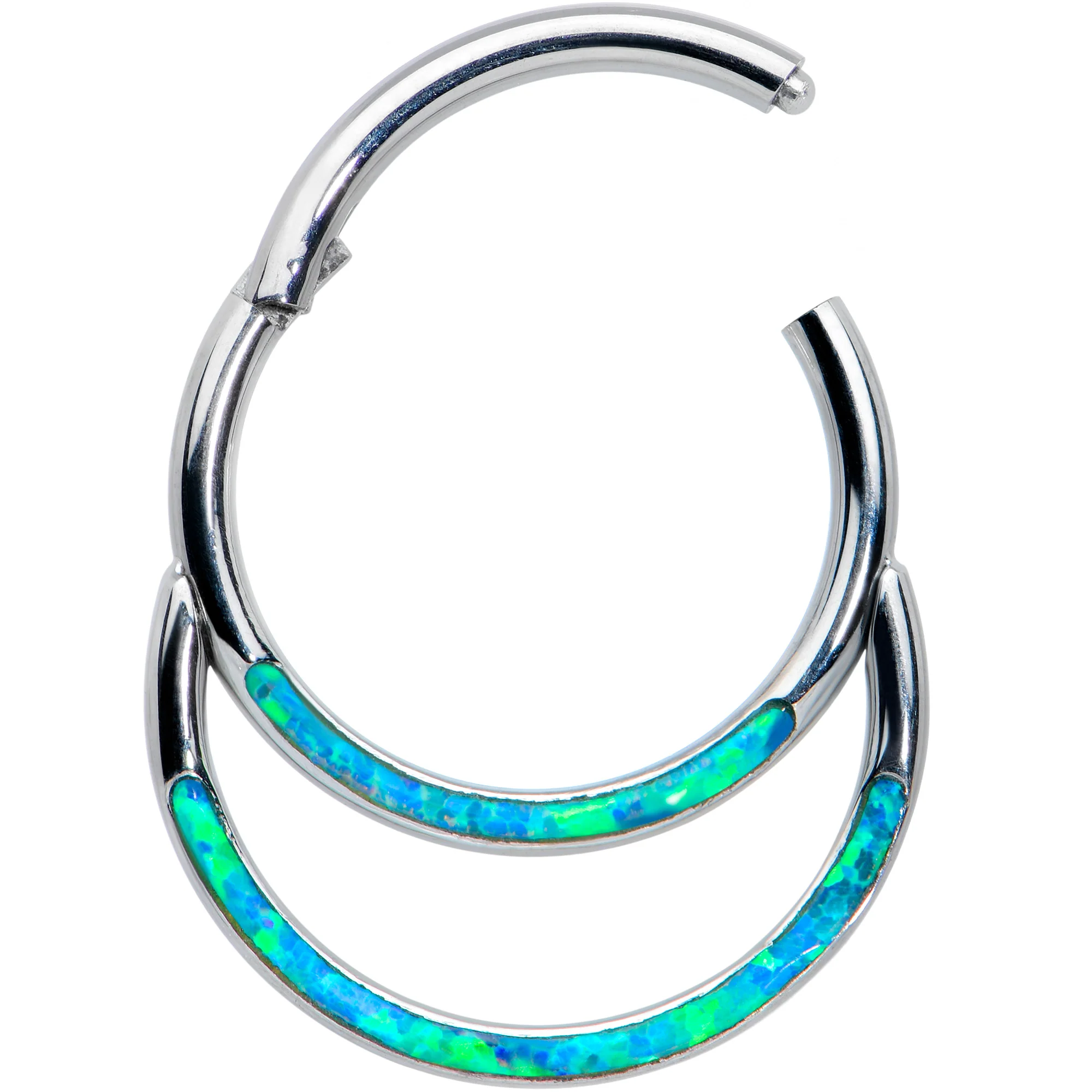 16G 3/8 Blue Synthetic Opal Double Row Hinged Segment Ring - Image 2