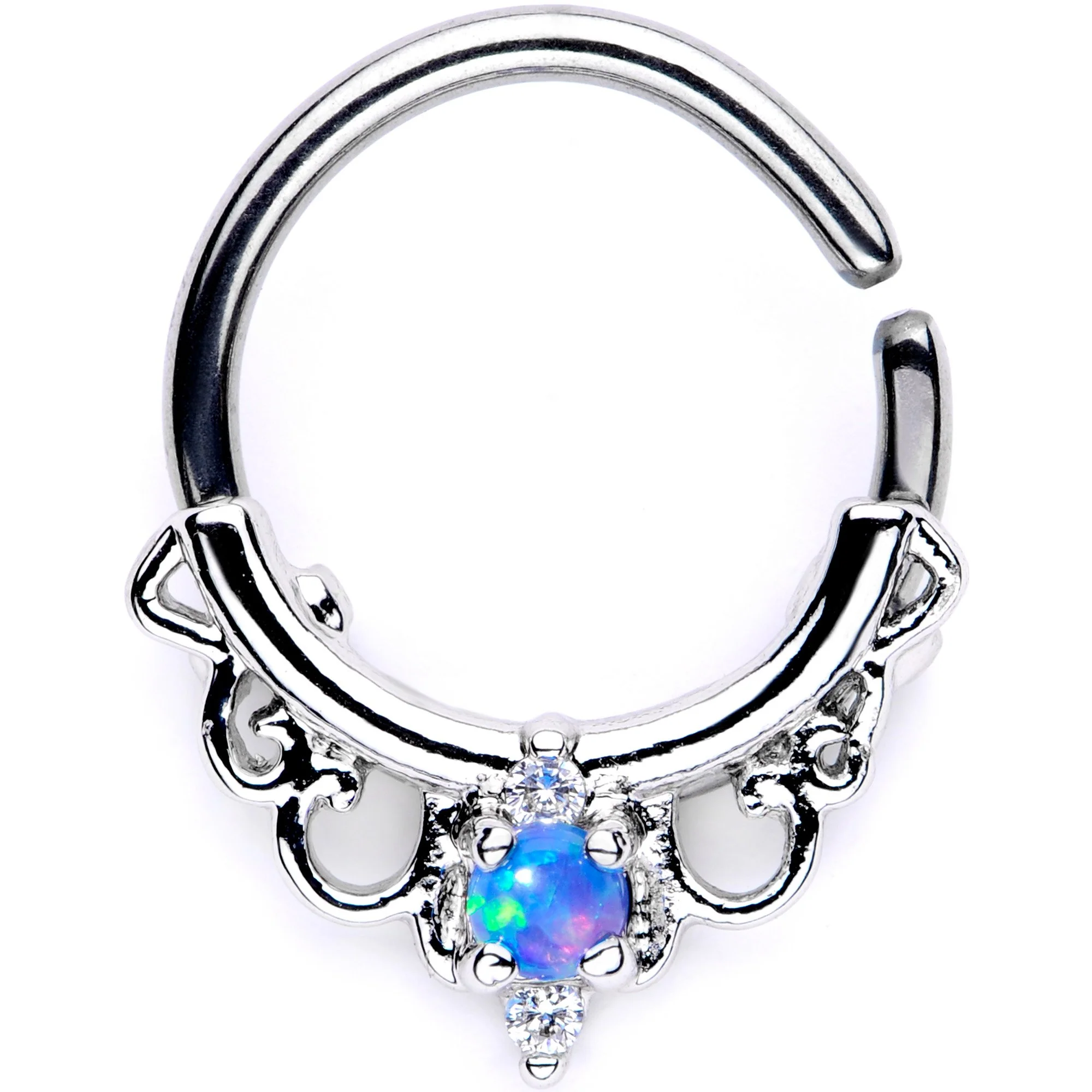 16G 3/8 Blue Synthetic Opal Filigree Seamless Circular Ring - Image 6