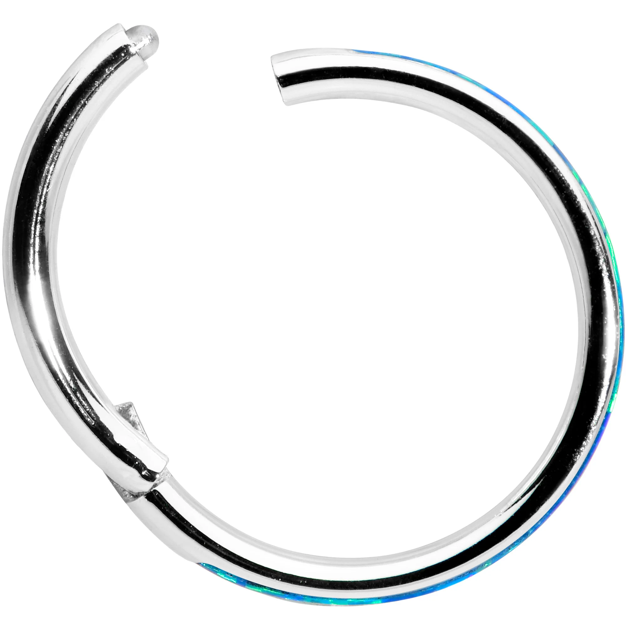 16G 3/8 Blue Synthetic Opal Forward Facing Hinged Segment Ring - Image 3