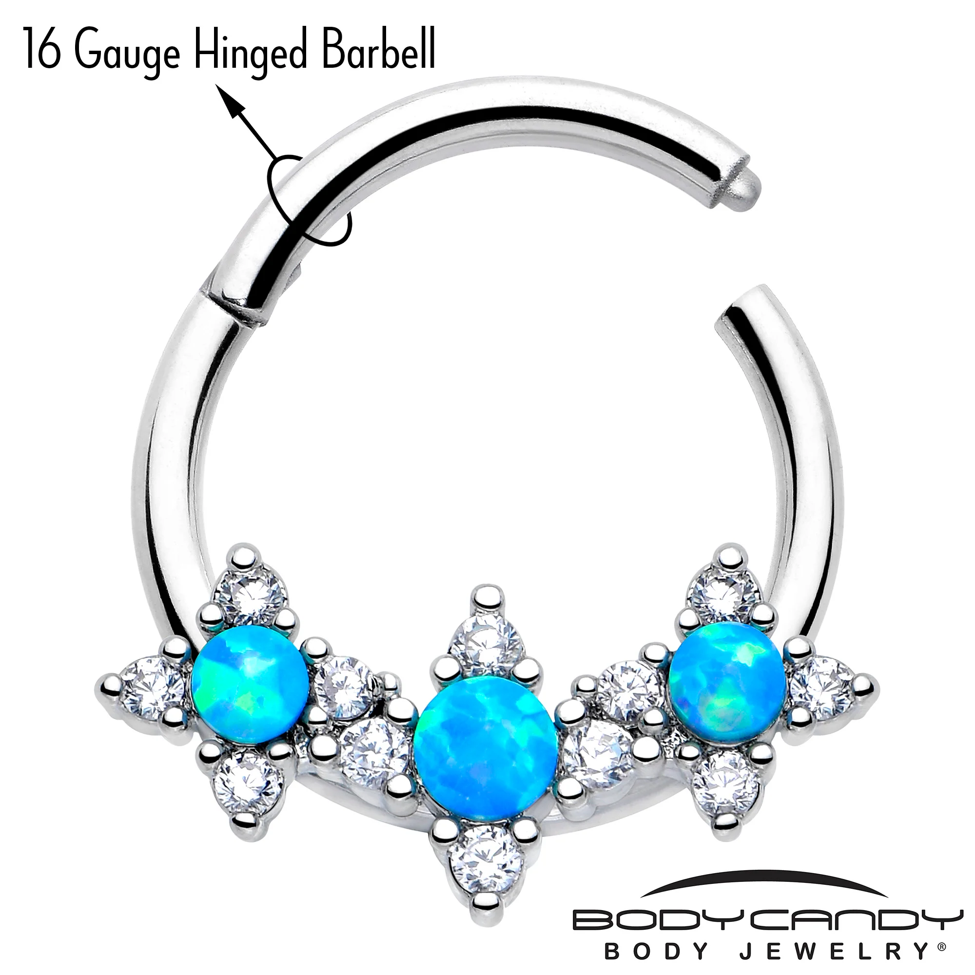 16G 3/8 Blue Synthetic Opal Rhombus Stars Hinged Segment Ring - Image 3