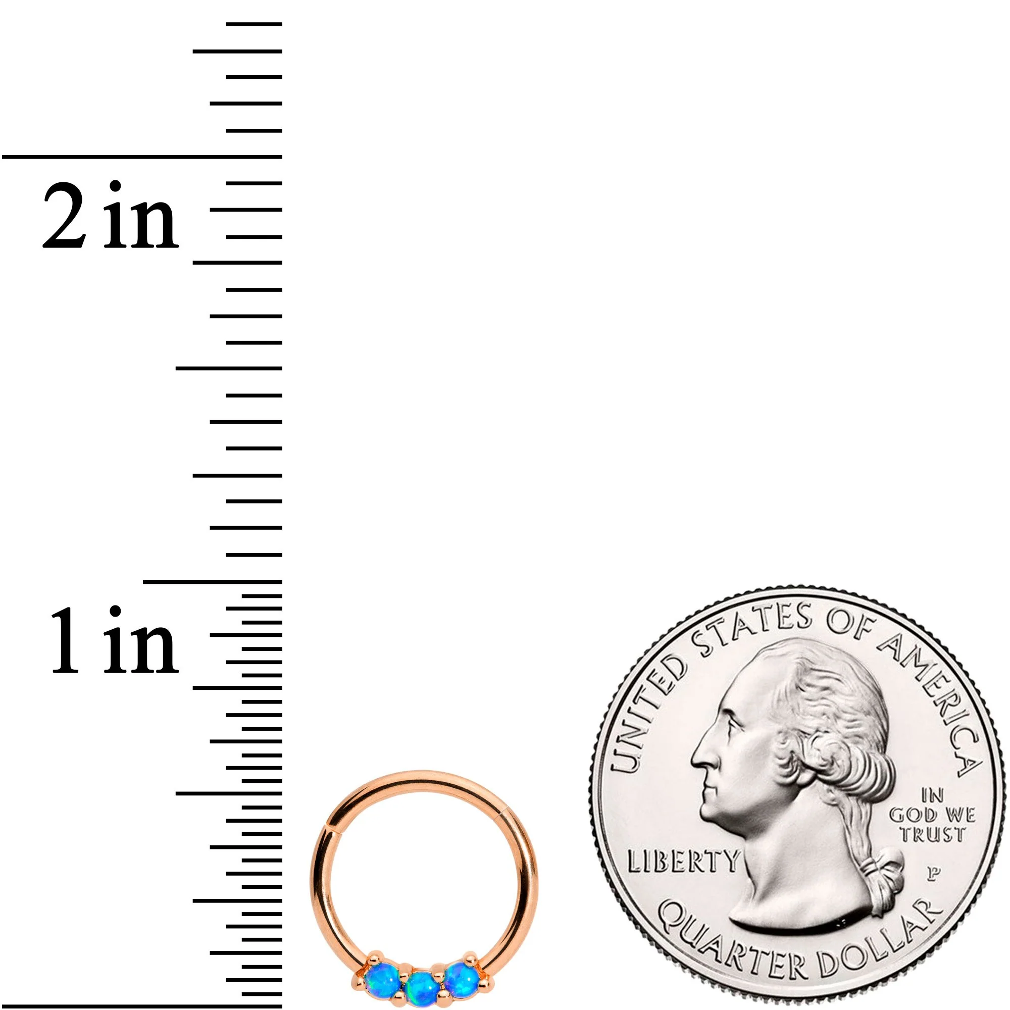16G 3/8 Blue Synthetic Opal Rose Gold Tone Hinged Segment Ring - Image 3