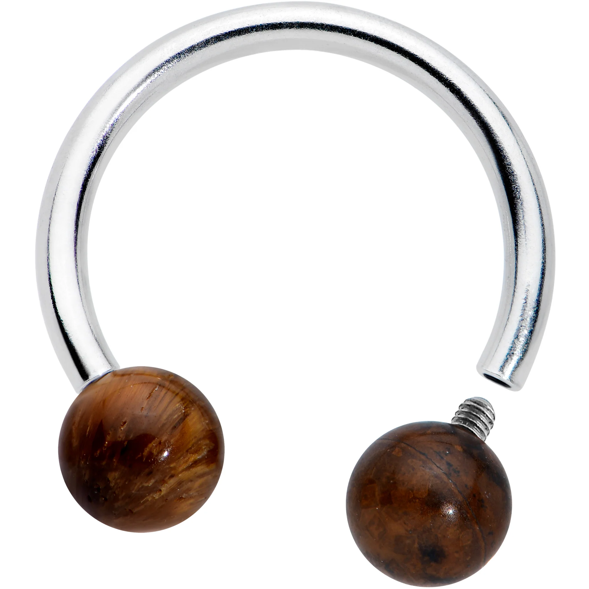 16G 3/8 Brown Stone Ball Ends Internally Threaded Horseshoe - Image 2