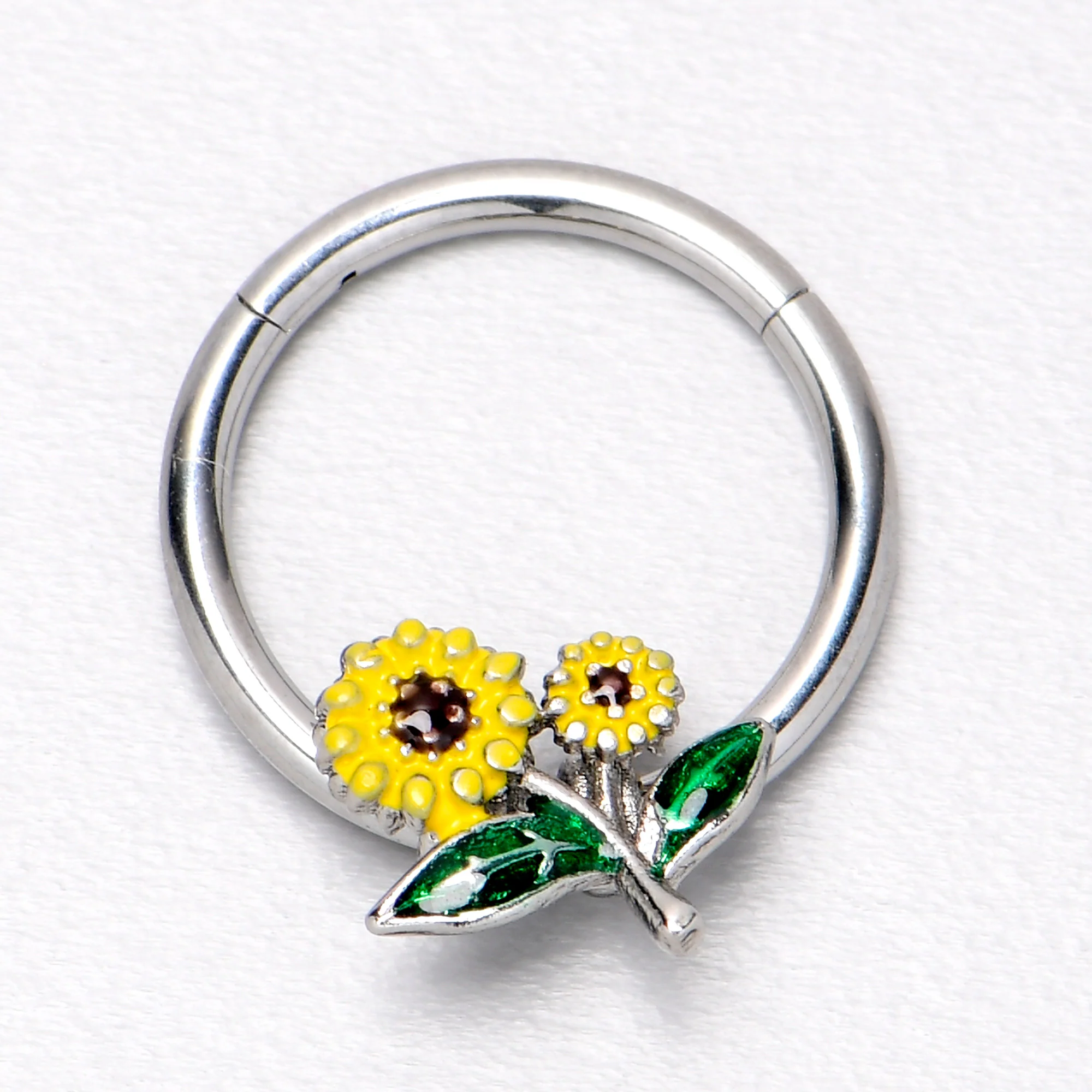 16G 3/8 Cheery Inlay Sunflowers Hinged Segment Ring - Image 6