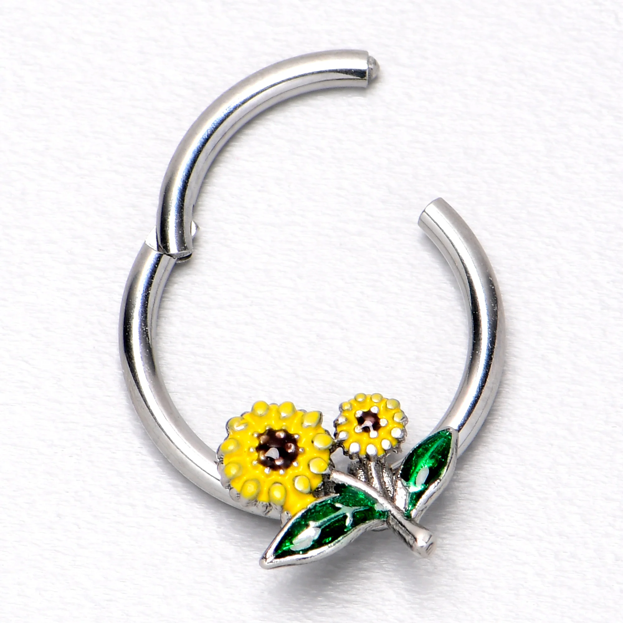 16G 3/8 Cheery Inlay Sunflowers Hinged Segment Ring - Image 7
