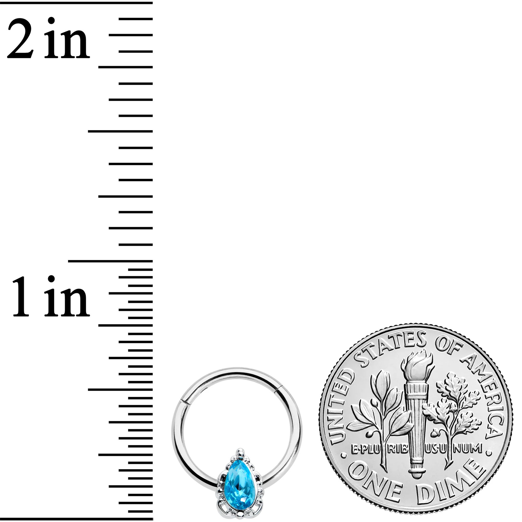 16G 3/8 Clear Blue Gem Oval Art Deco Hinged Segment Ring - Image 3