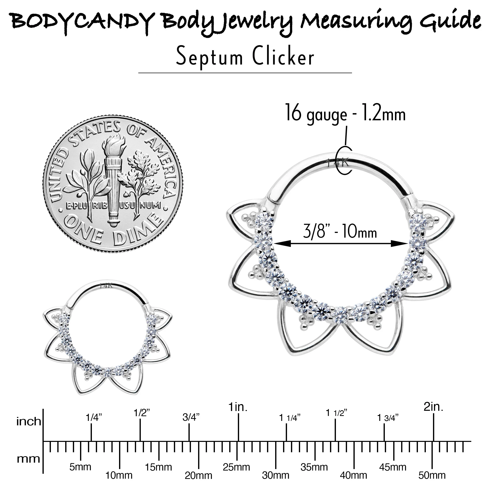 16G 3/8 Clear CZ Gem 14k White Gold Filigree Hinged Segment Ring - Image 4