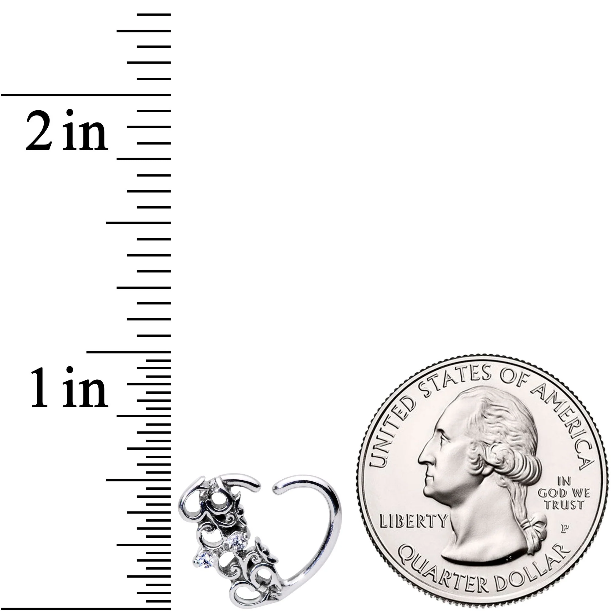 16G 3/8 Clear CZ Gem Abstract Hearts Right Heart Closure Ring - Image 2