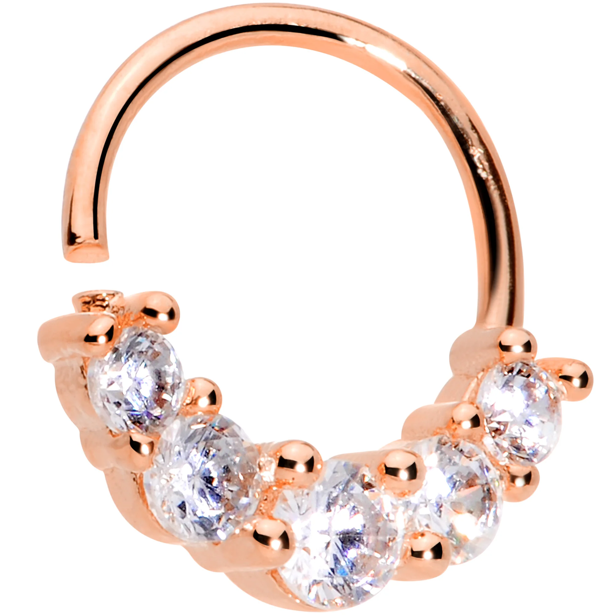 16G 3/8 Clear CZ Gem Cluster Rose Gold Tone Closure Ring - Image 2