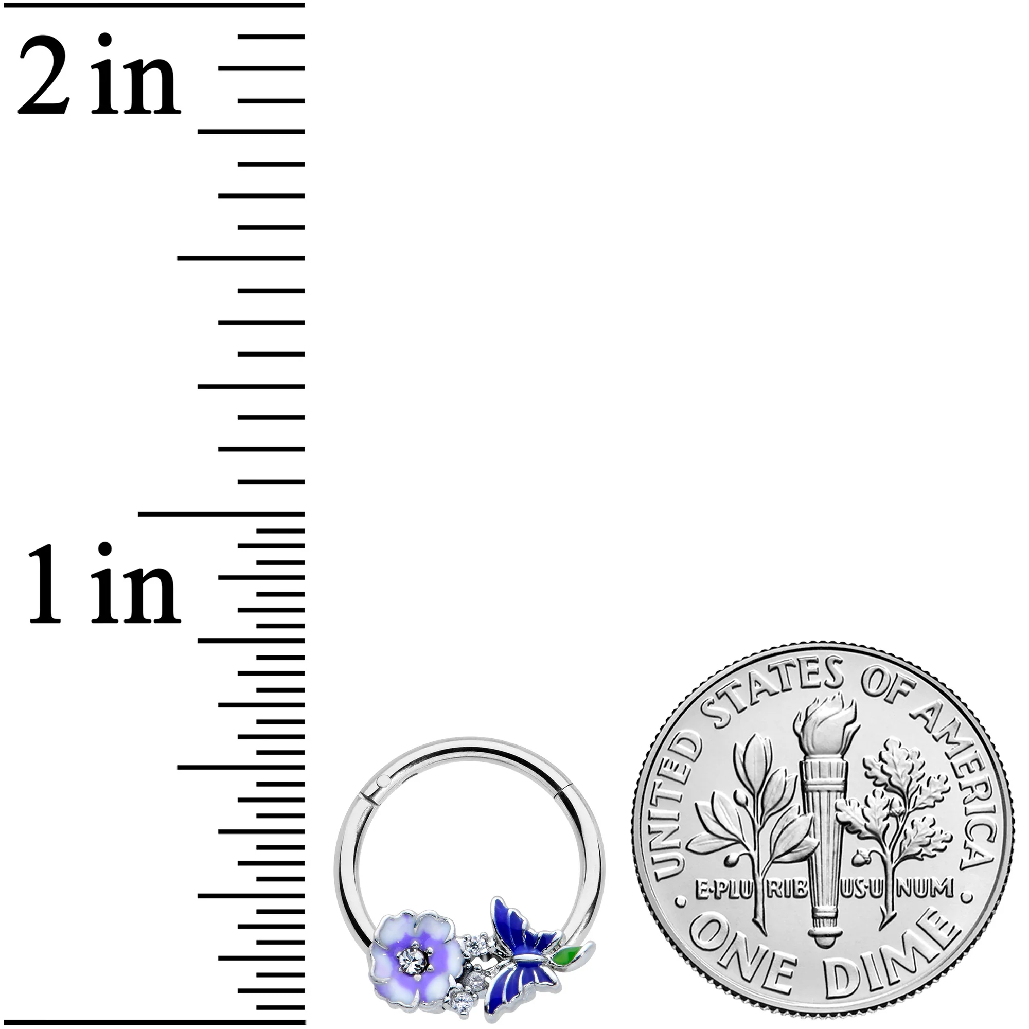 16G 3/8 Clear CZ Gem Flower Blue Butterfly Hinged Segment Ring - Image 3