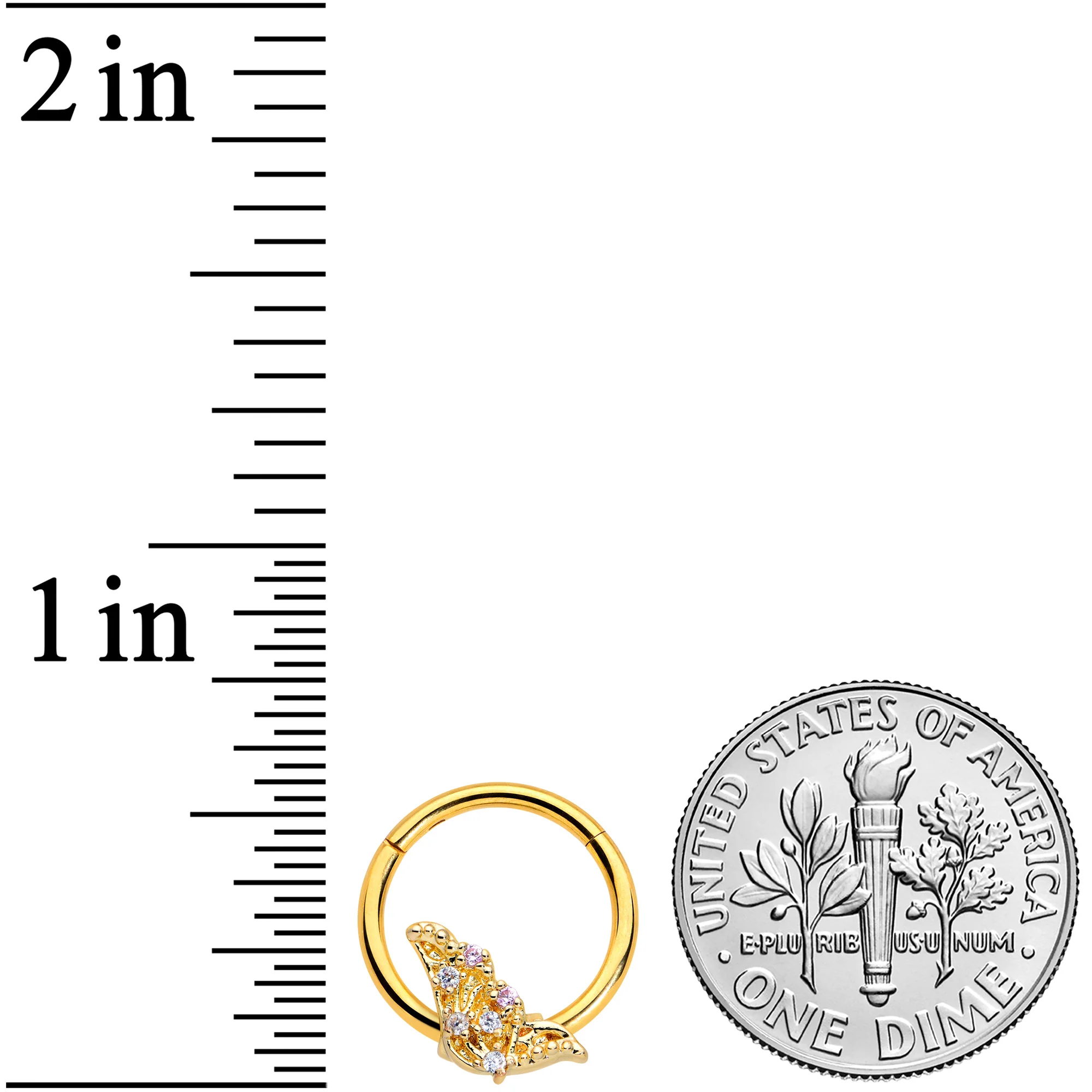 16G 3/8 Clear CZ Gem Gold Tone Butterfly Hinged Segment Ring - Image 3