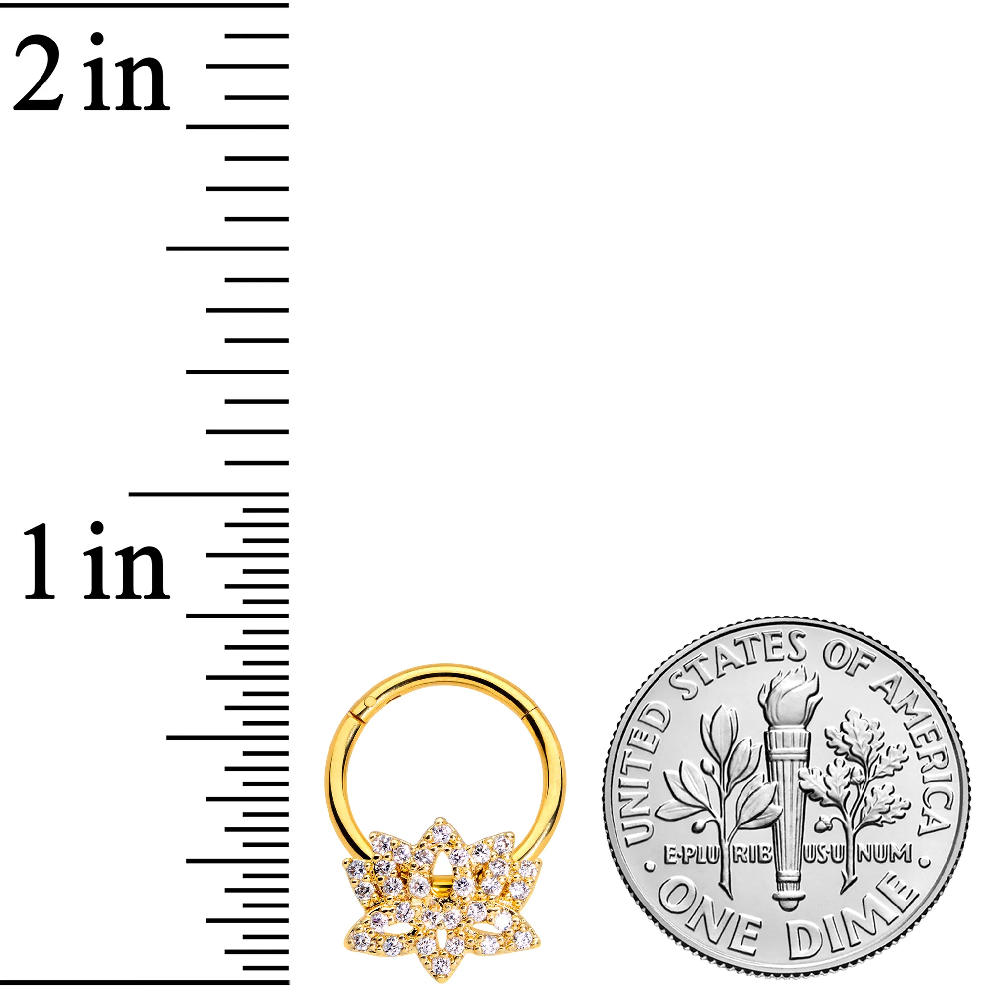 16G 3/8 Clear CZ Gem Gold Tone Lotus Flower Hinged Segment Ring - Image 3