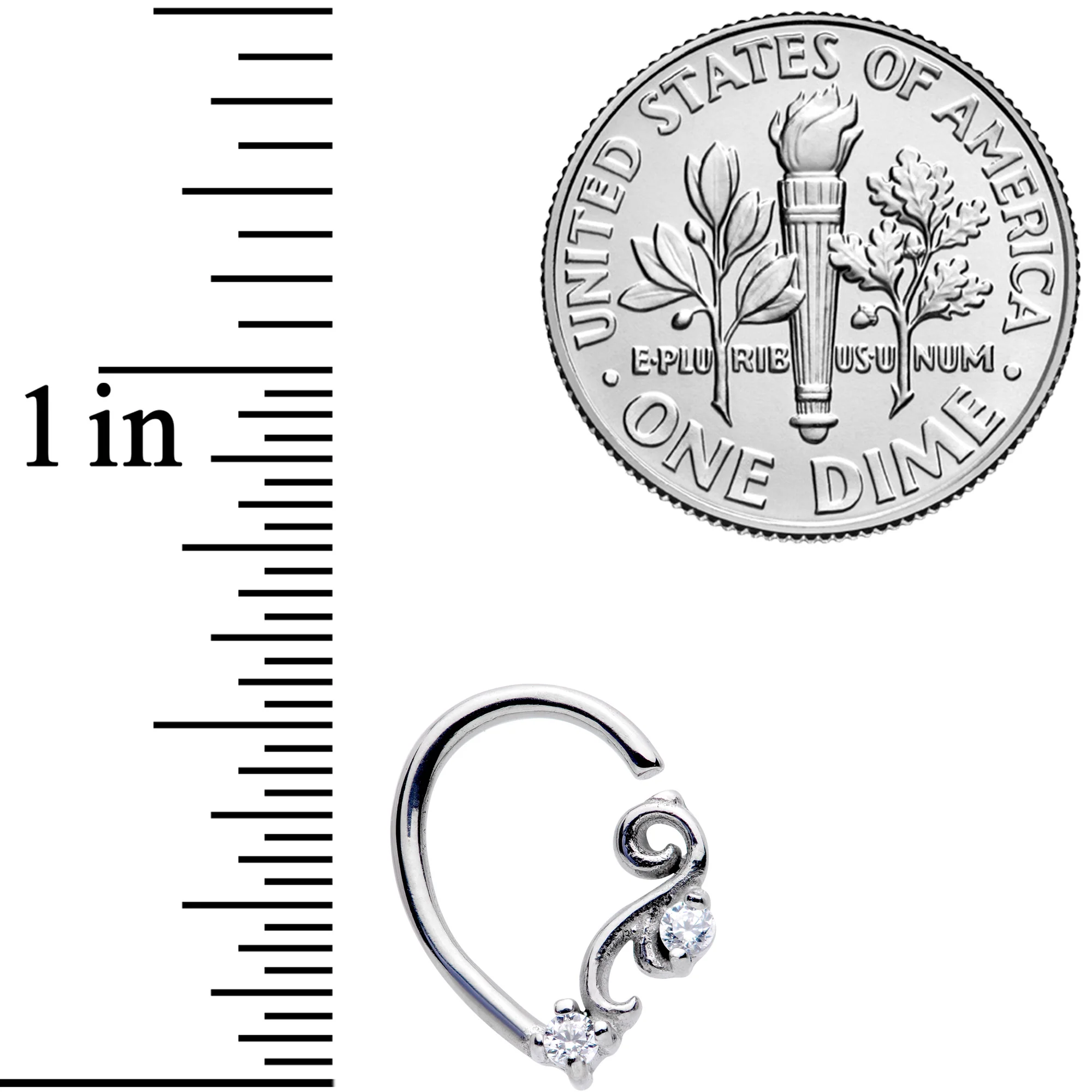 16G 3/8 Clear CZ Gem Half Left Right Ear Closure Ring - Image 2