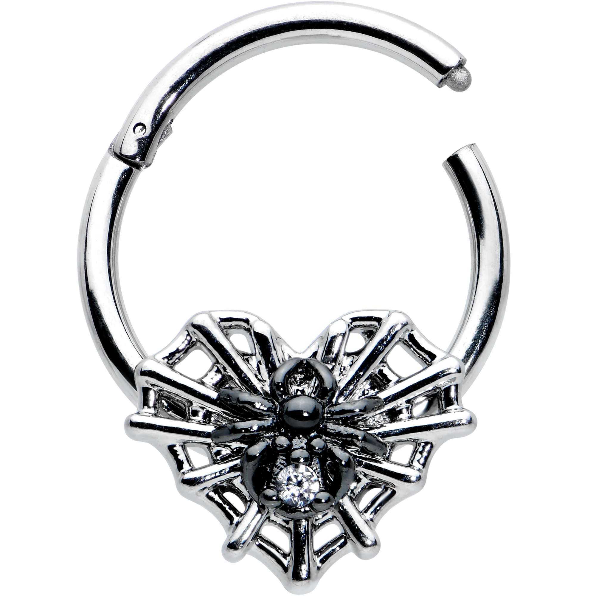16G 3/8 Clear CZ Gem Heart of Spider Hinged Segment Ring - Image 2