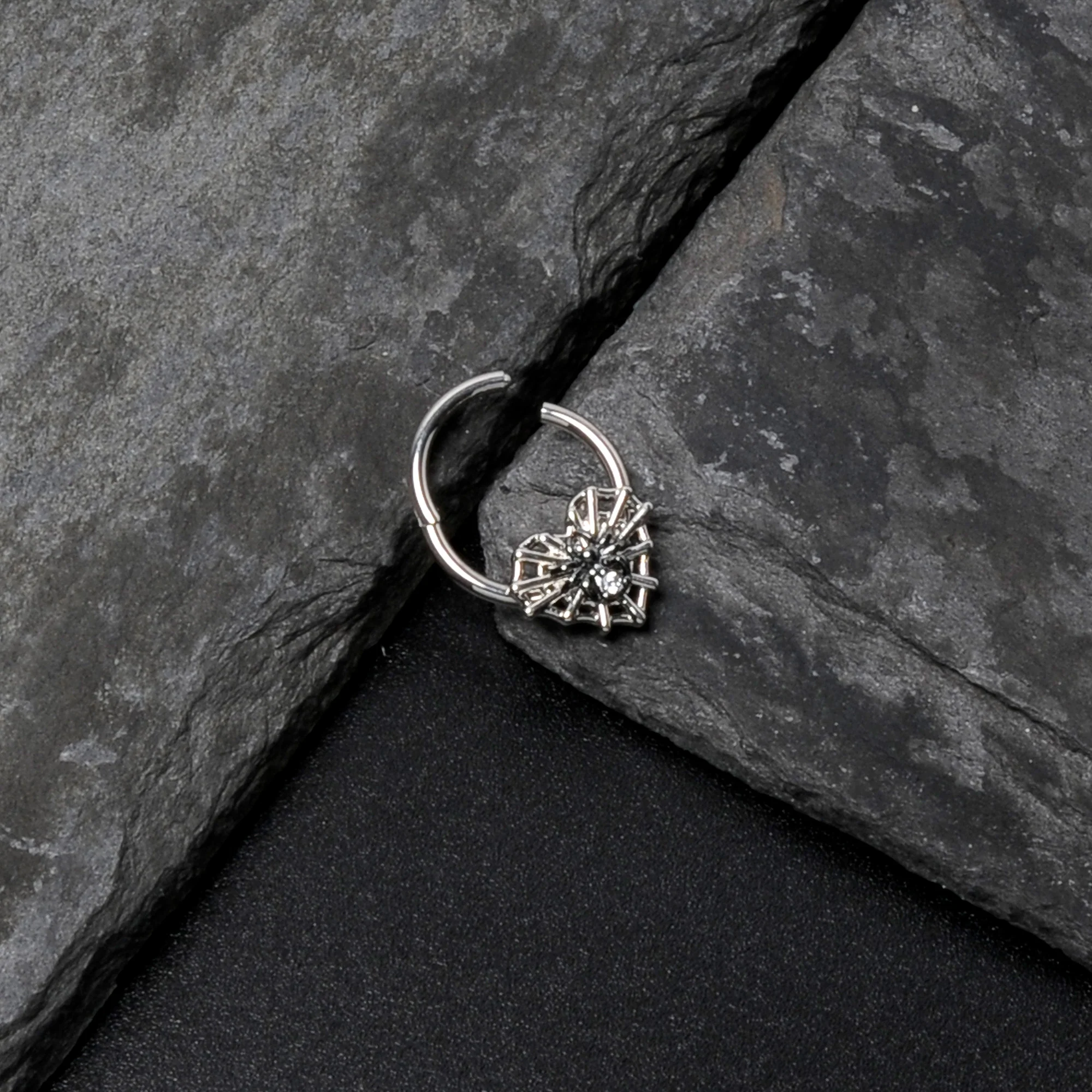 16G 3/8 Clear CZ Gem Heart of Spider Hinged Segment Ring - Image 7
