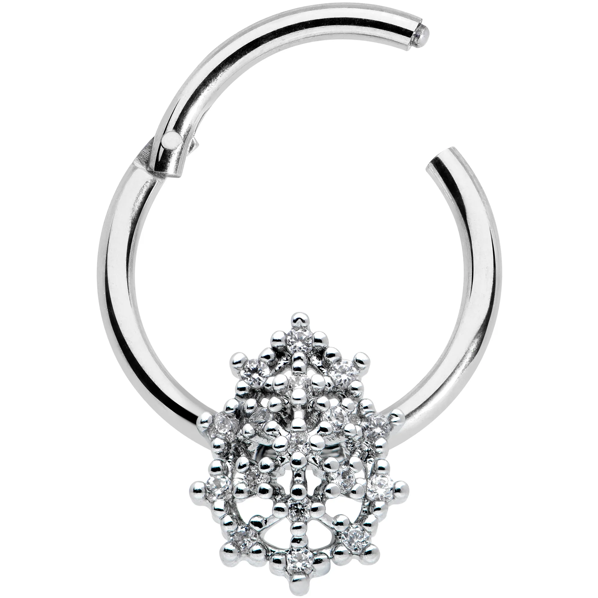 16G 3/8 Clear CZ Gem Nubbly Textured Drop Hinged Segment Ring - Image 2