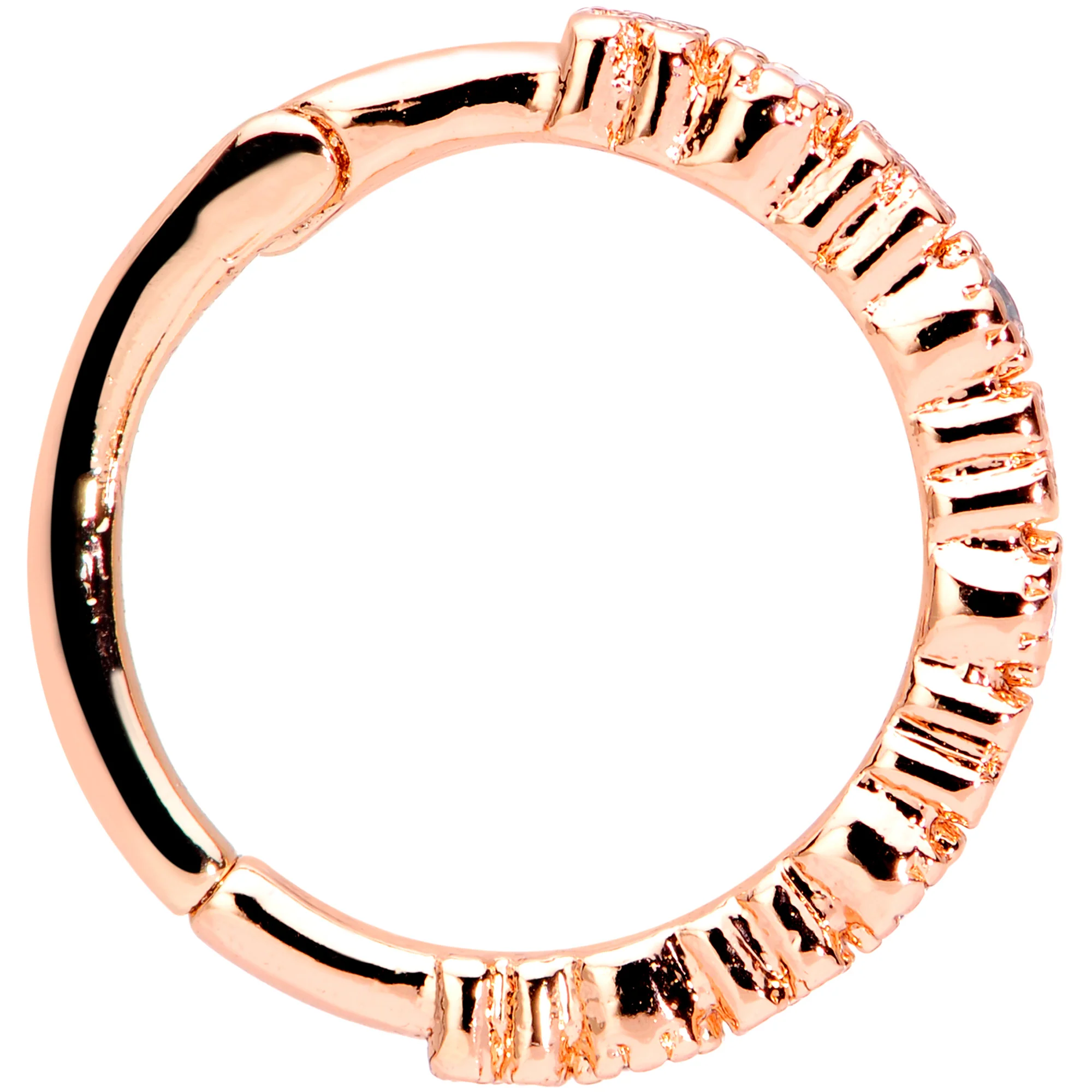 16G 3/8 Clear CZ Gem Rose Gold Tone Butterfly Hinged Segment Ring - Image 2