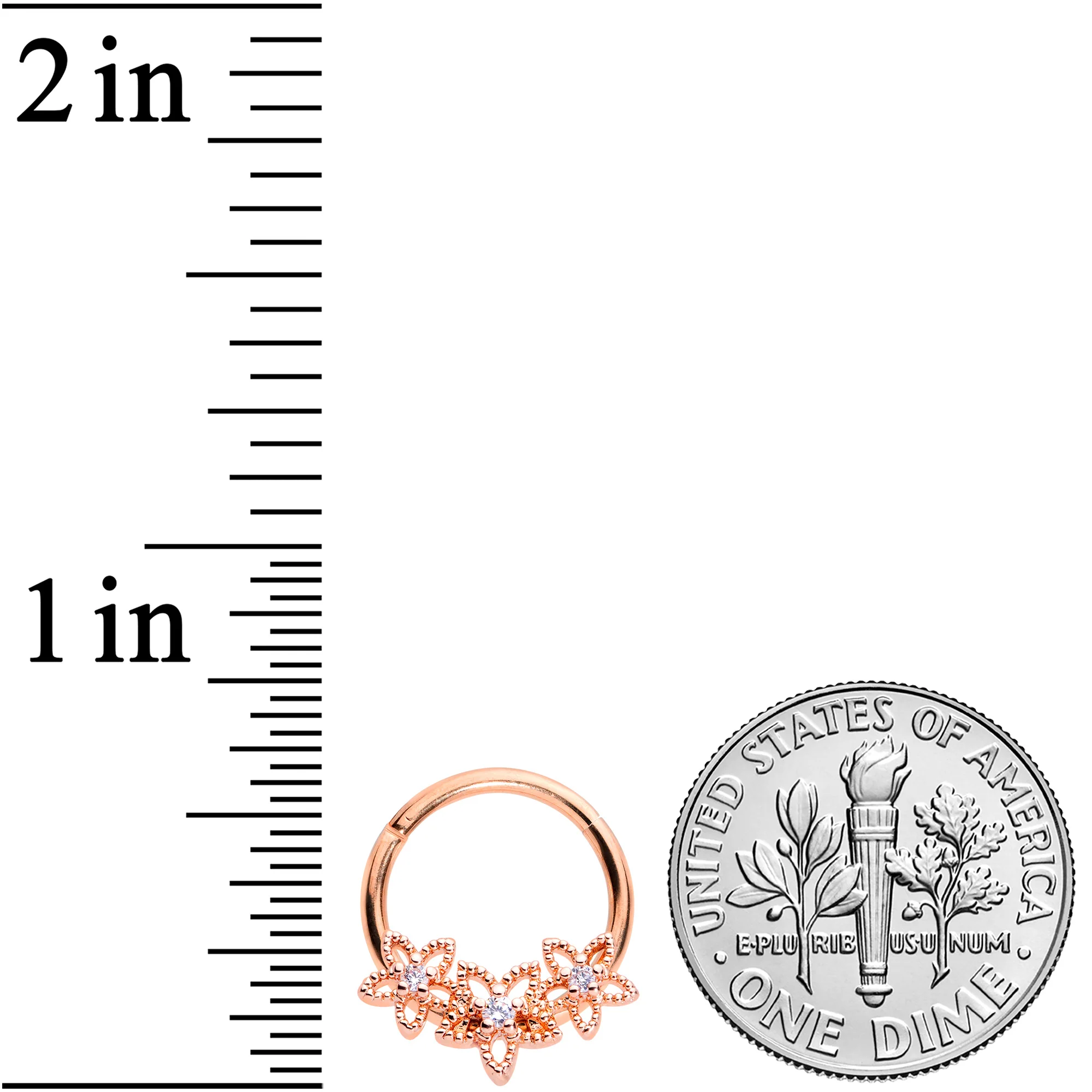 16G 3/8 Clear CZ Gem Rose Gold Tone Floral Hinged Segment Ring - Image 3