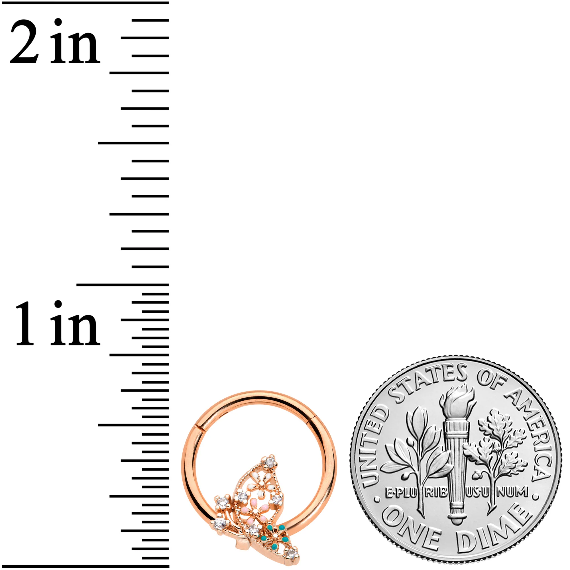 16G 3/8 Clear CZ Gem Rose Gold Tpne Abstract Hinged Segment Ring - Image 3