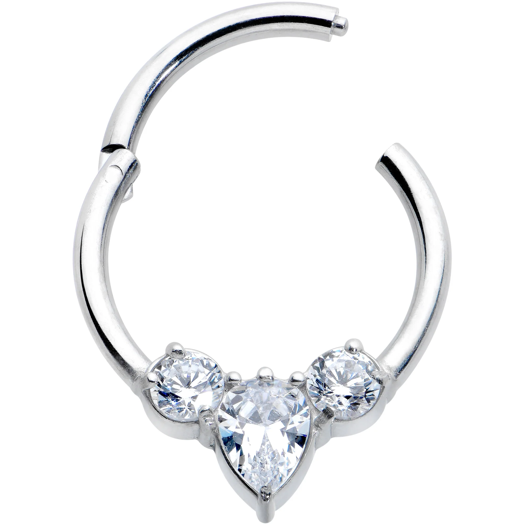 16G 3/8 Clear CZ Gem Triple Elegance Hinged Segment Ring - Image 2