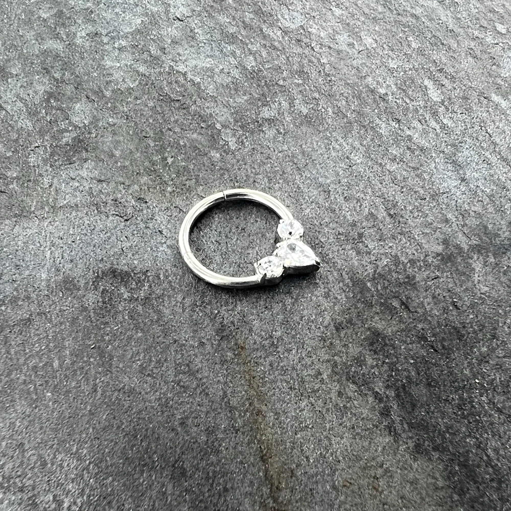 16G 3/8 Clear CZ Gem Triple Elegance Hinged Segment Ring - Image 4