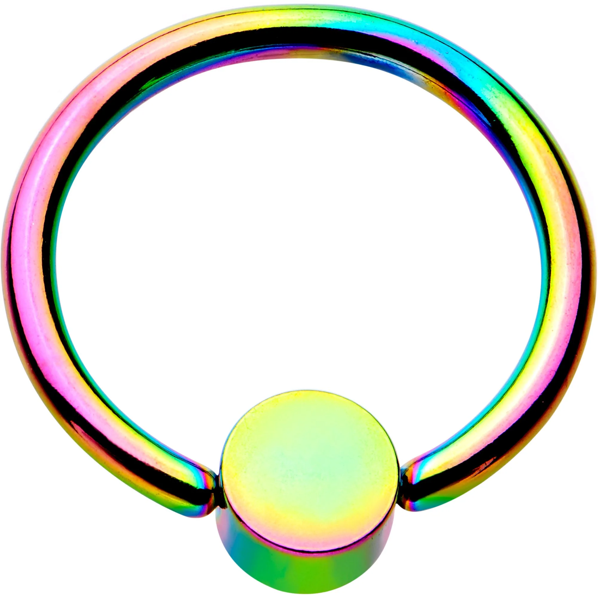 16G 3/8 Clear Gem 4mm Disc Rainbow IP BCR Captive Ring - Image 2