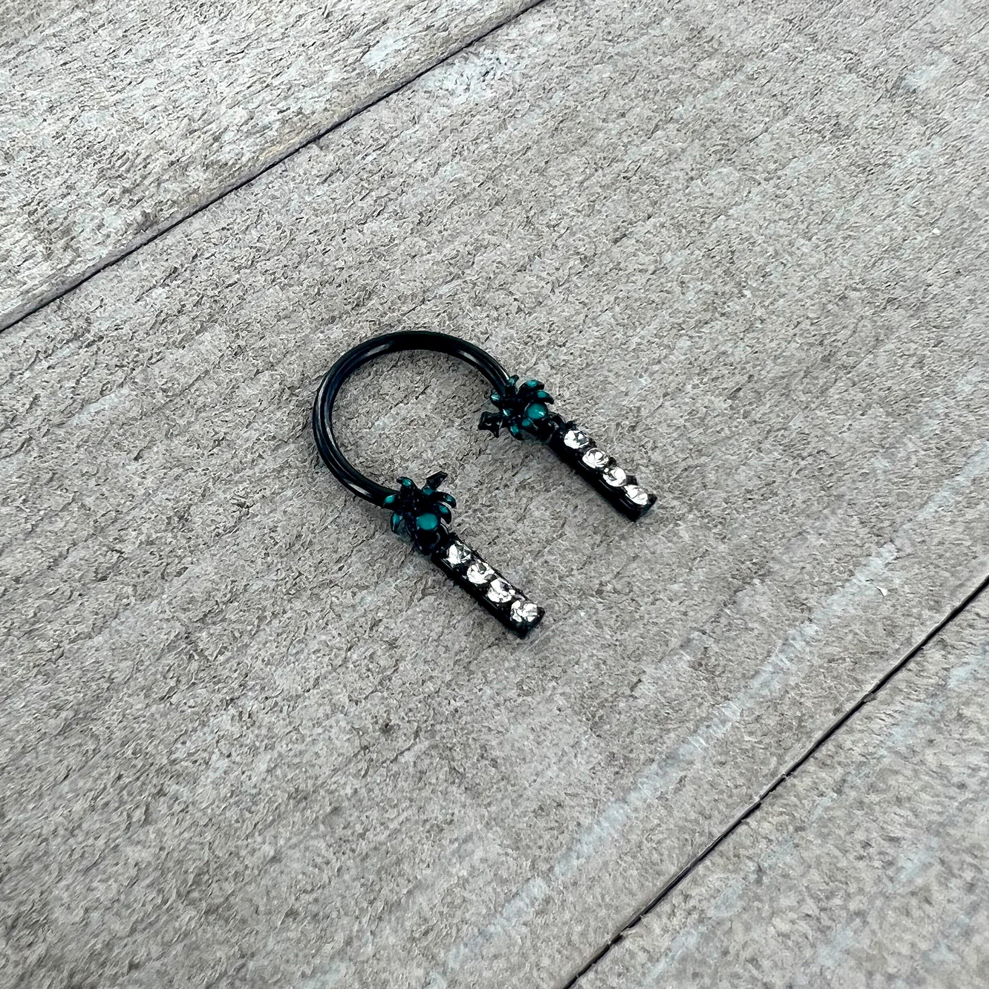 16G 3/8 Clear Gem Black Night Palm Tree Dangle Horseshoe - Image 4