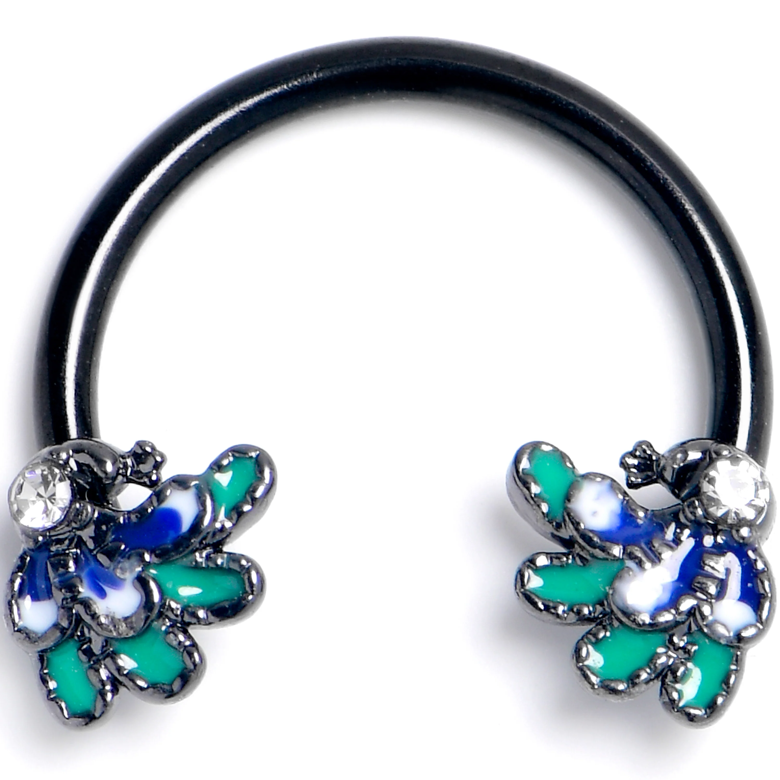 16G 3/8 Clear Gem Black Peacock Green Horseshoe Circular Barbell