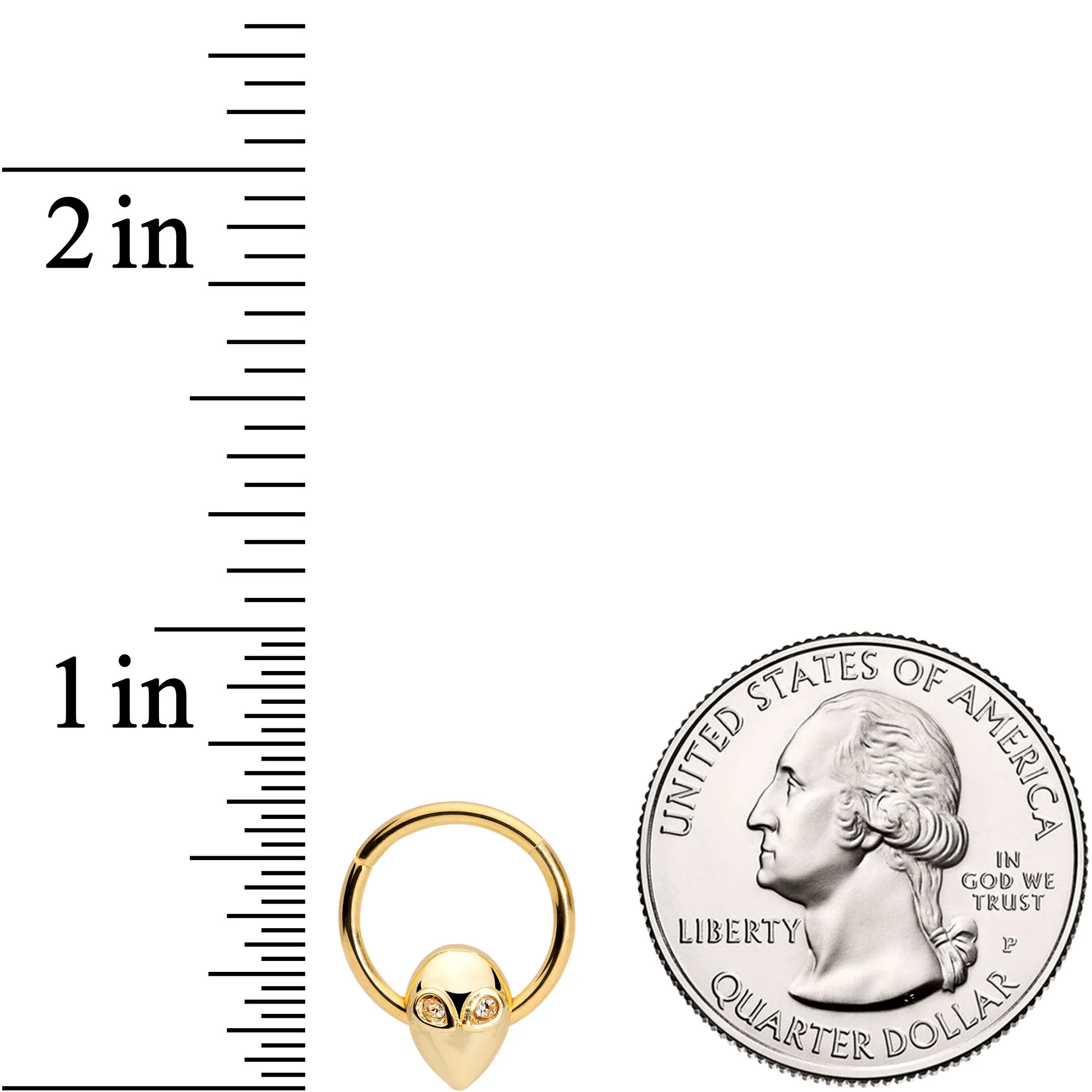 16G 3/8 Clear Gem Gold Tone Alien Invader Hinged Segment Ring - Image 3