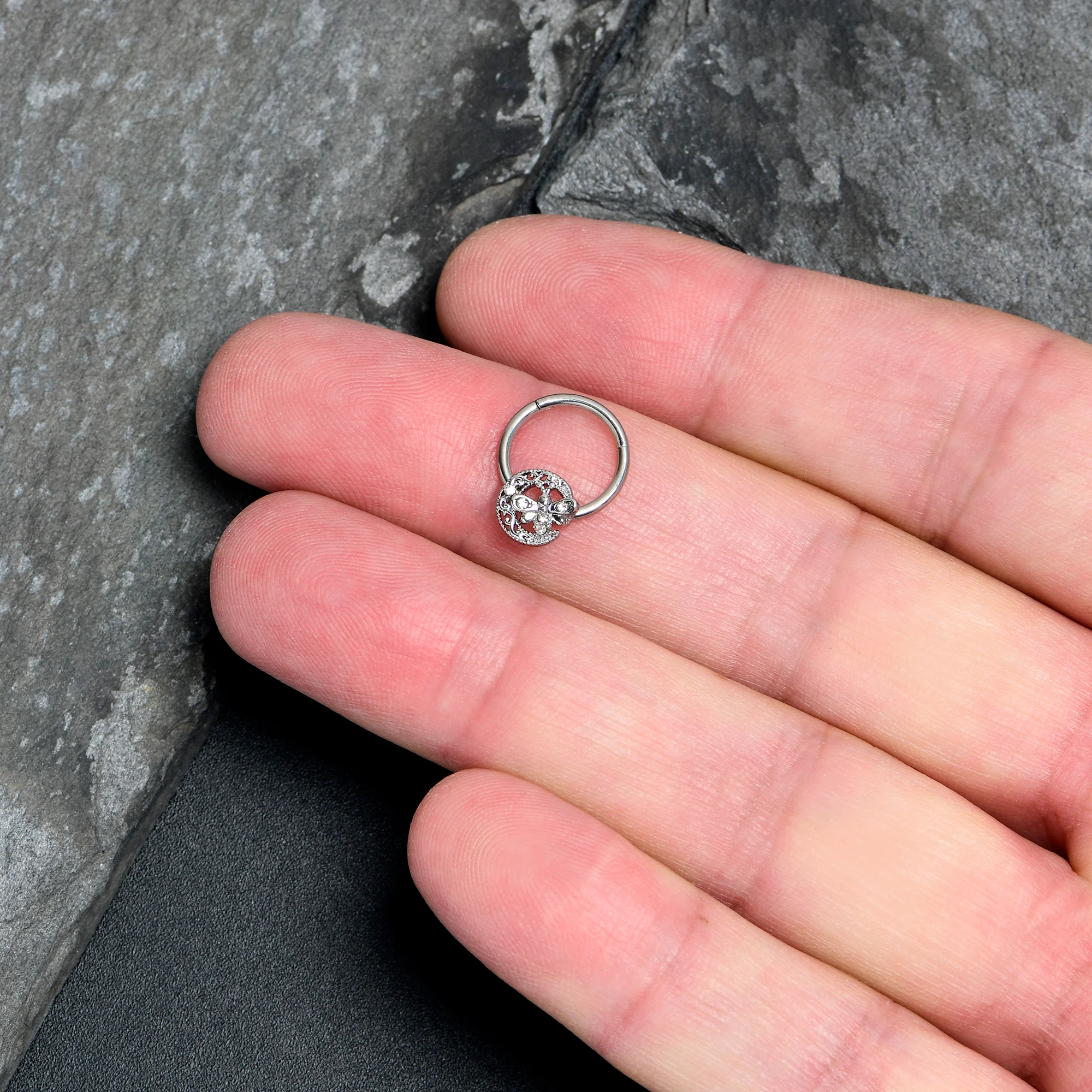 16G 3/8 Clear Gem Lunar Dragonfly Hinged Segment Ring - Image 3