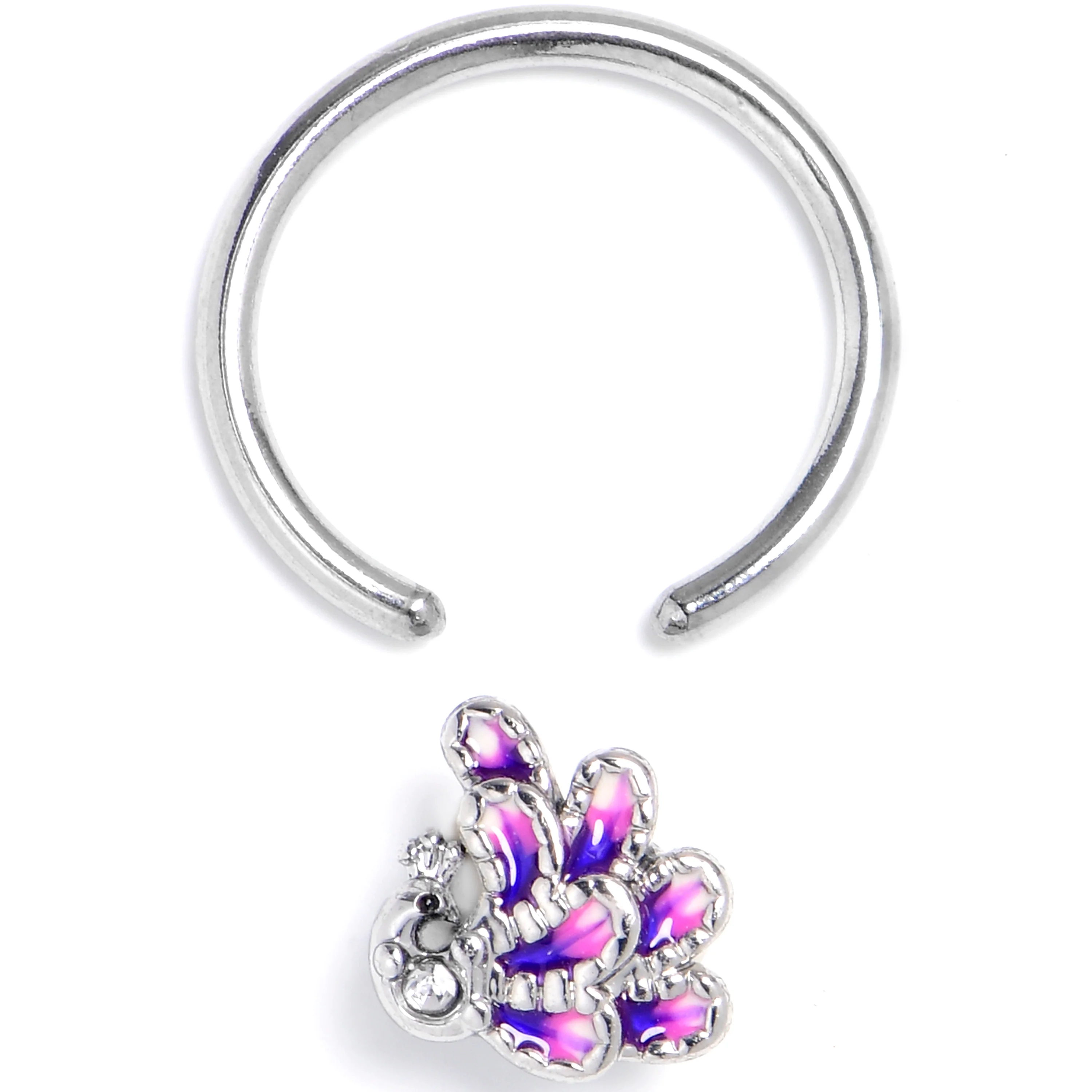 16G 3/8 Clear Gem Peacock Purple BCR Captive Ring - Image 2