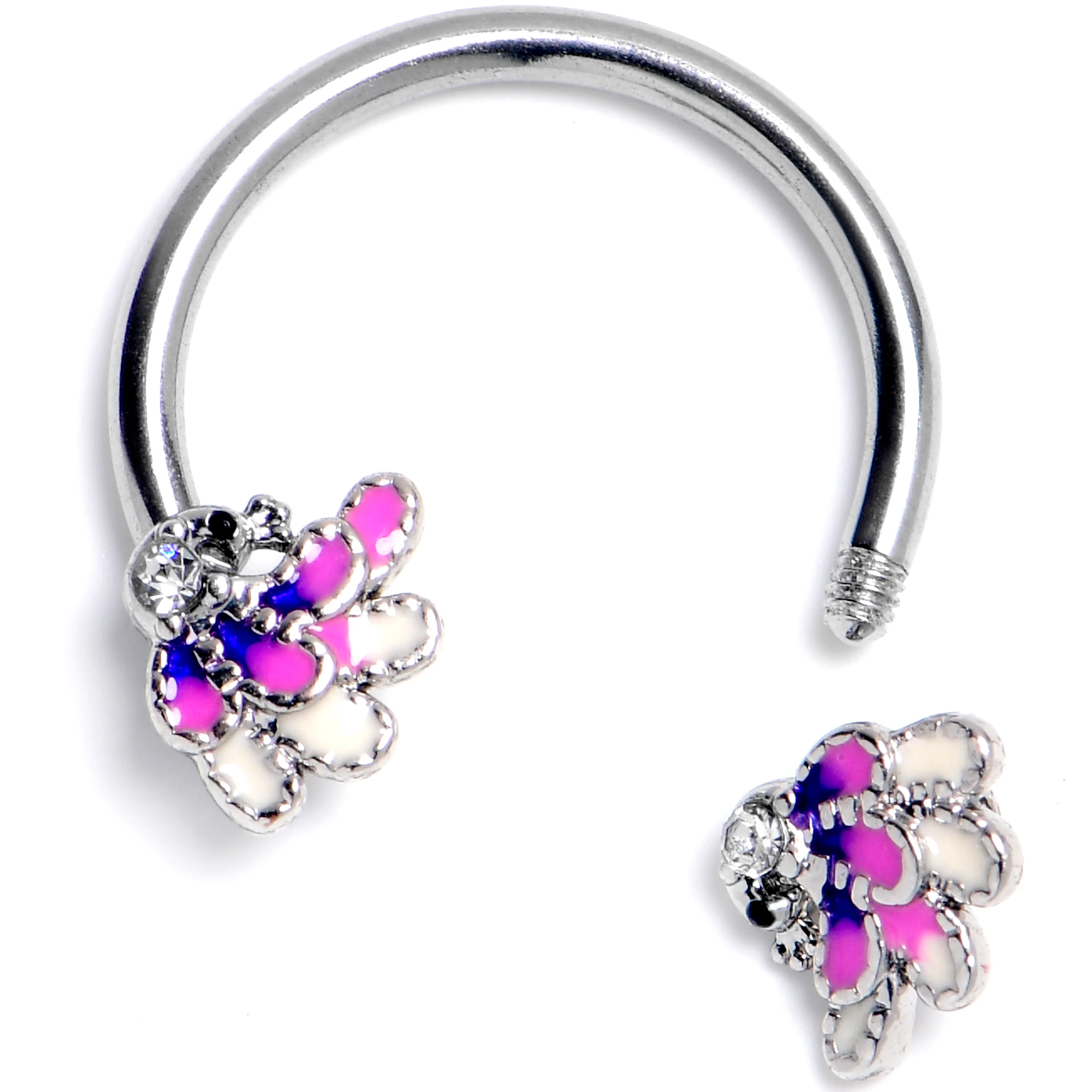 16G 3/8 Clear Gem Peacock Purple Horseshoe Circular Barbell - Image 2