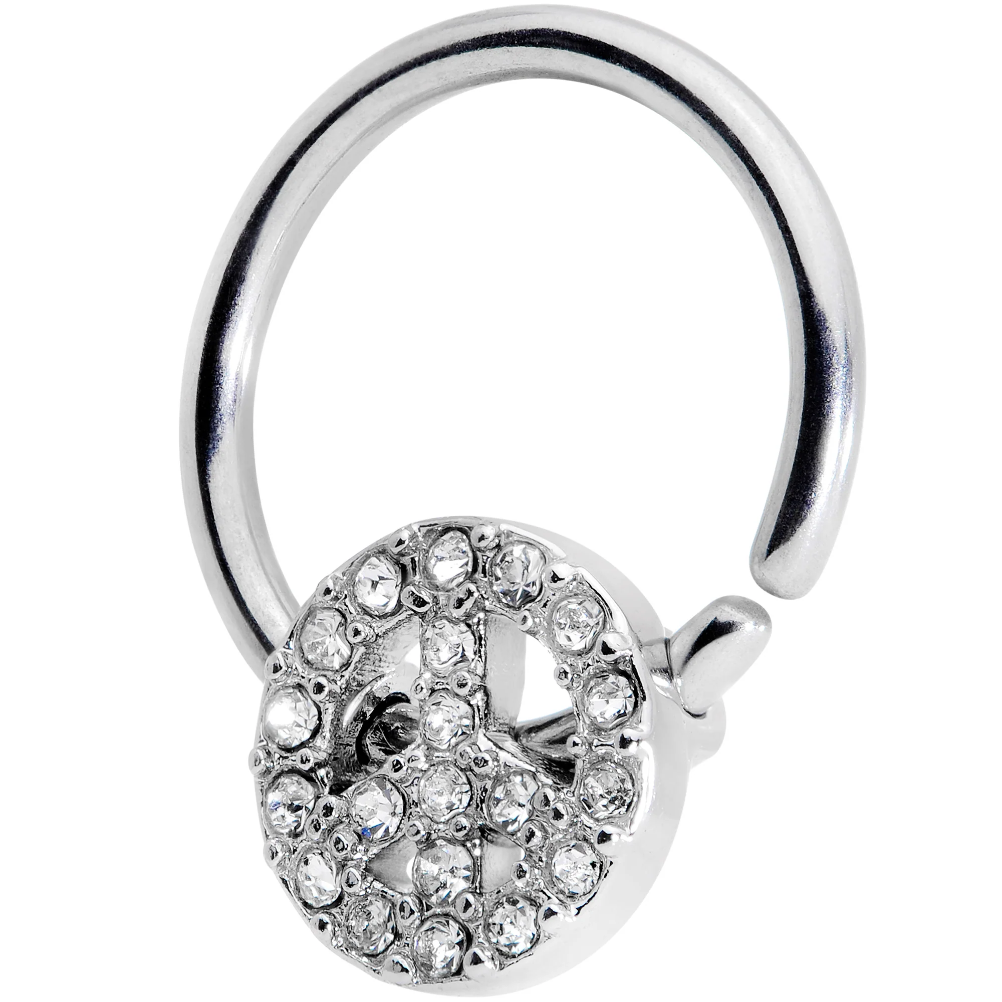 16G 3/8 Clear Gem Retro Peace Sign Closure Ring - Image 2