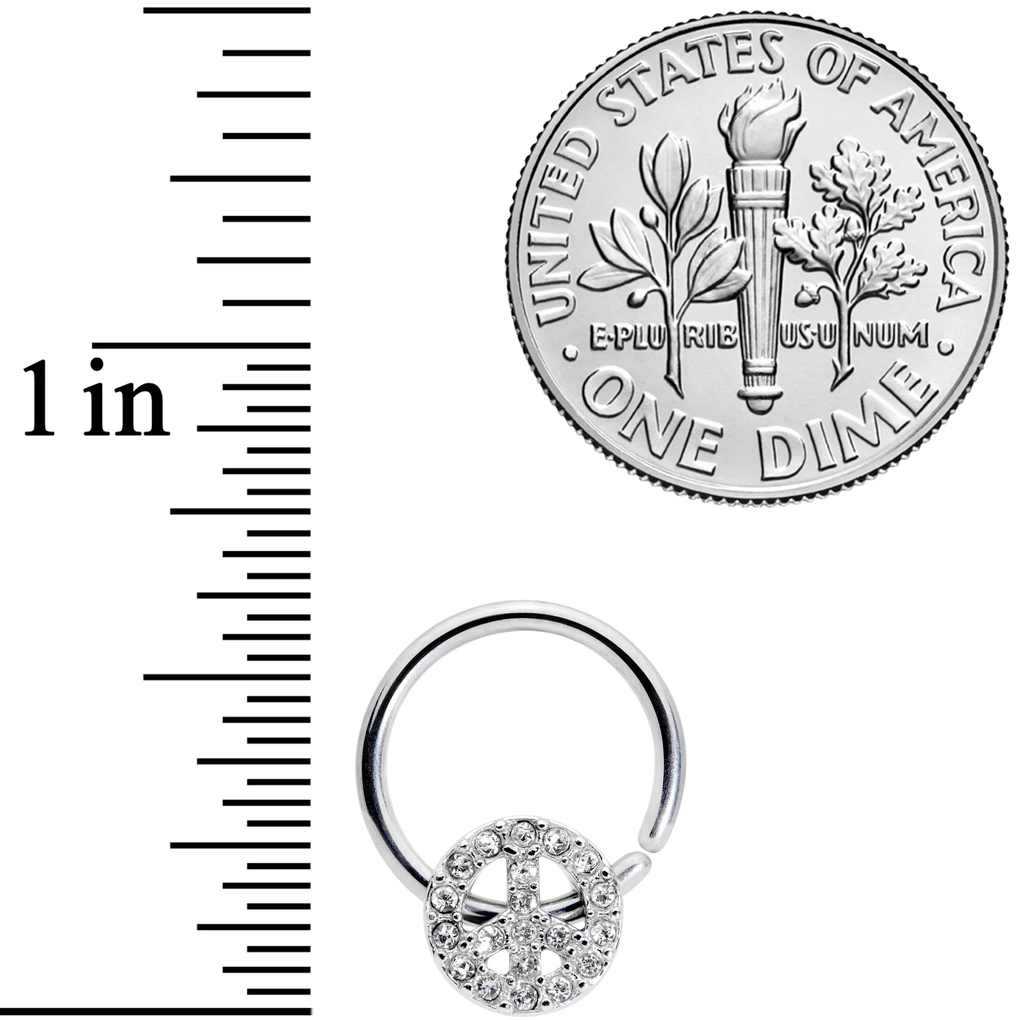 16G 3/8 Clear Gem Retro Peace Sign Closure Ring - Image 3