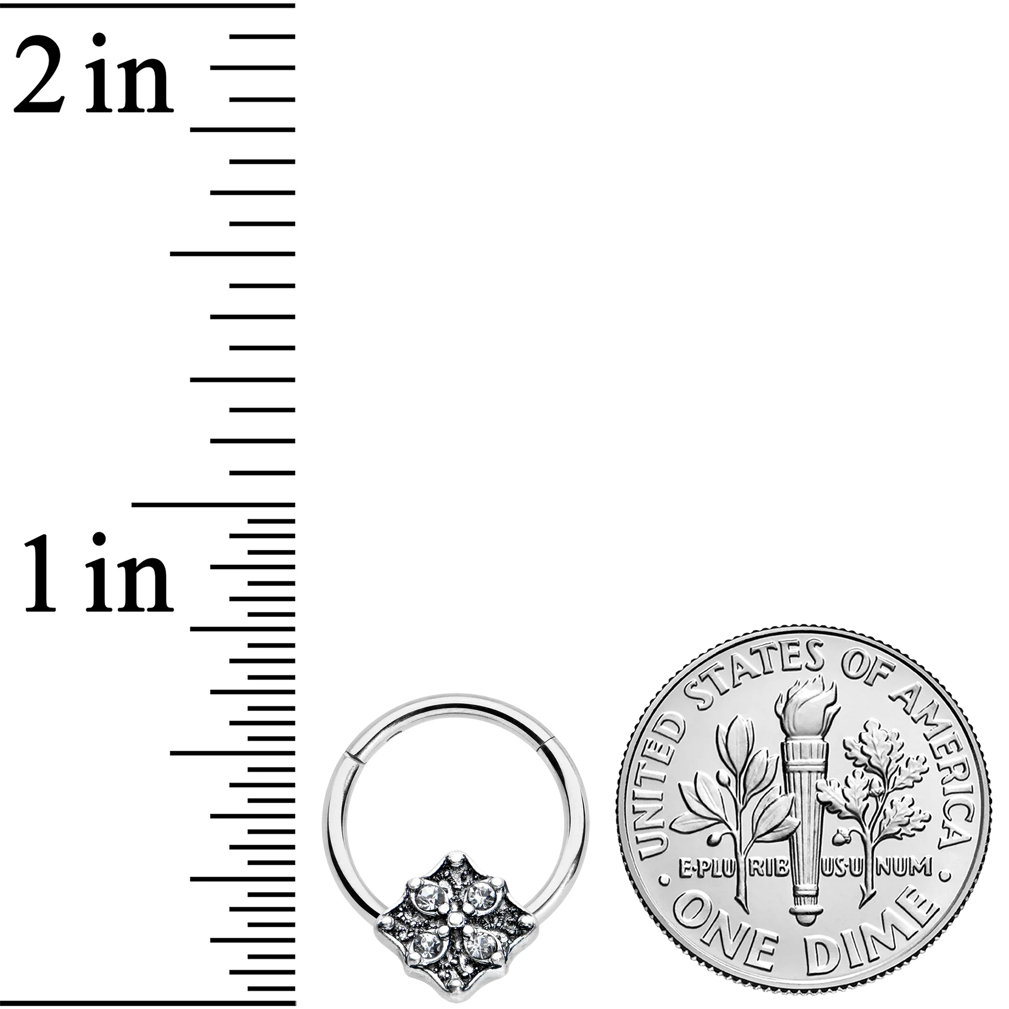 16G 3/8 Clear Gem Rhombus Flower Hinged Segment Ring - Image 3