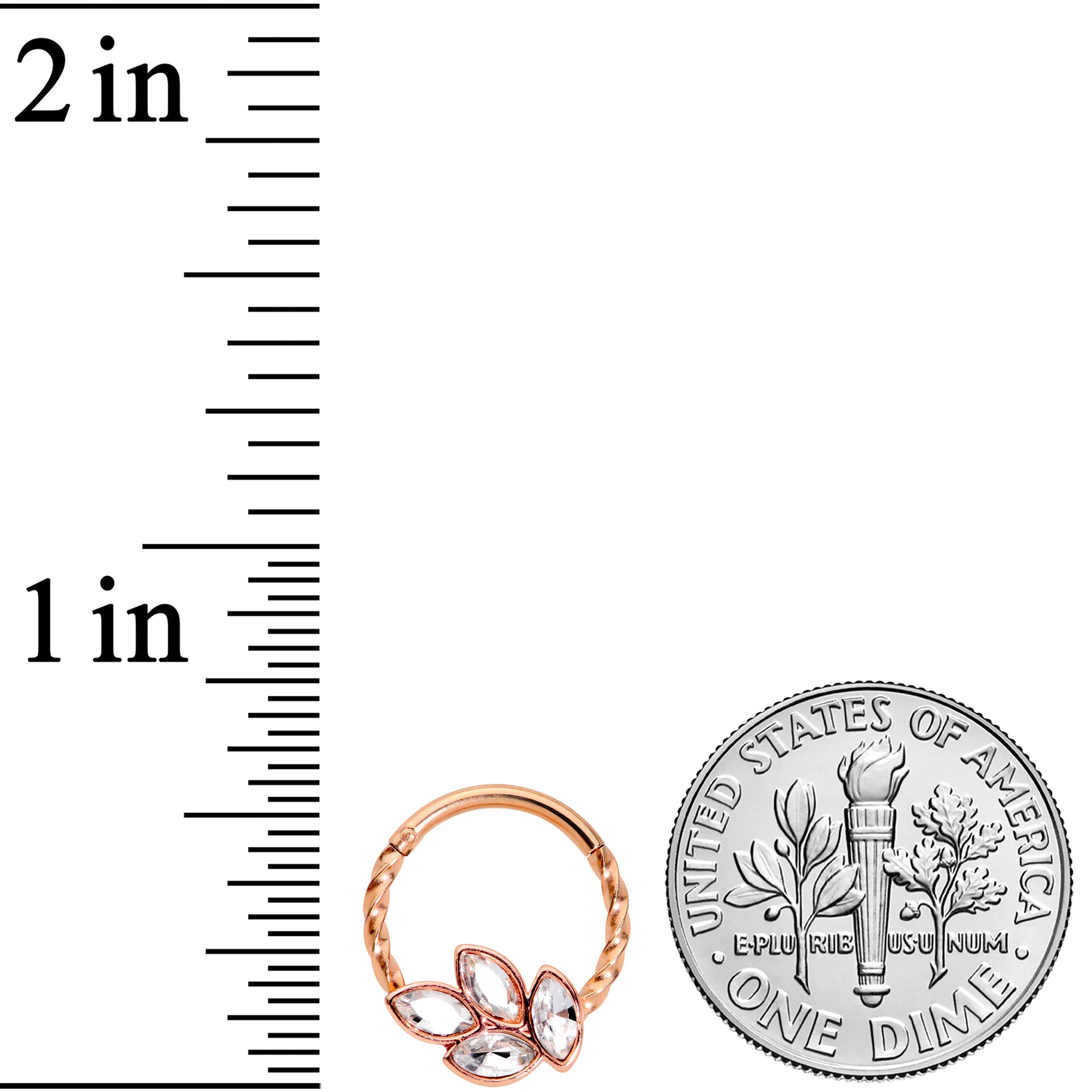 16G 3/8 Clear Gem Rose Gold Tone Oval Twisted Cartilage Clicker - Image 3
