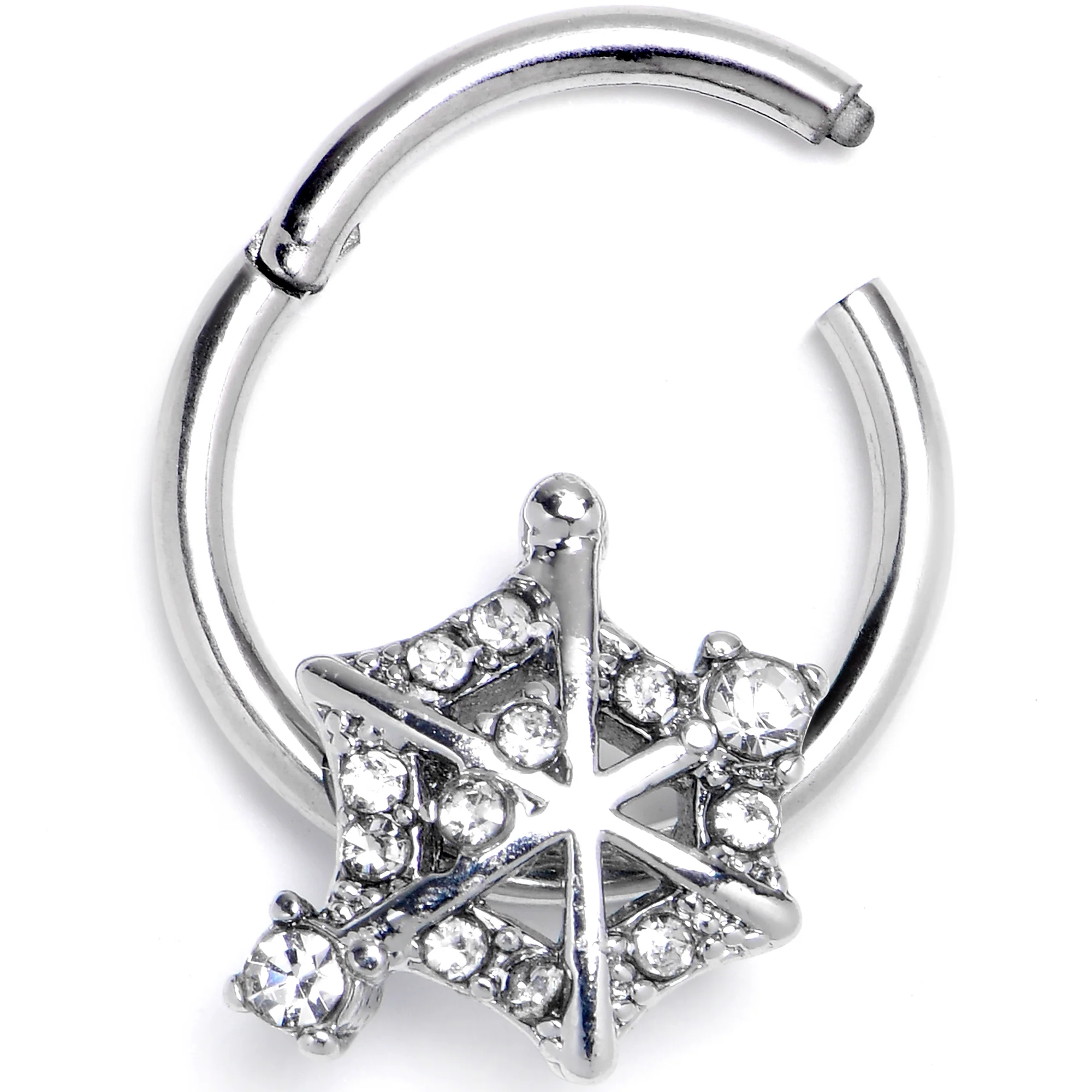 16G 3/8 Clear Gem Spiderweb Goth Hinged Segment Ring - Image 2