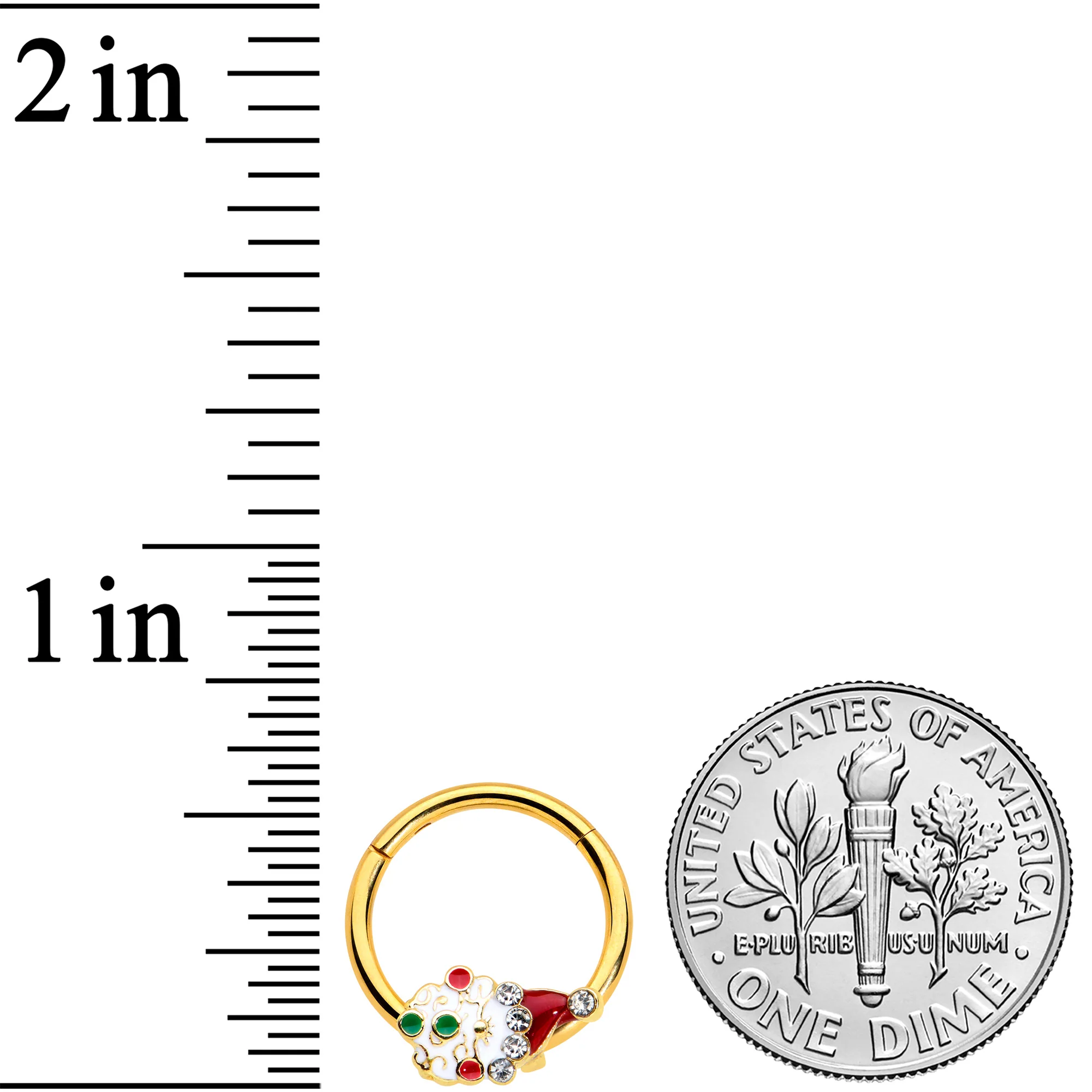 16G 3/8 Clear Gold Hue Deco Santa Christmas Hinged Segment Ring - Image 3