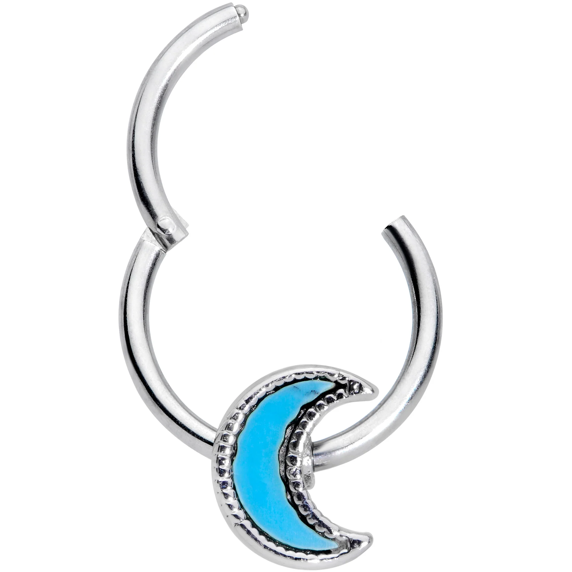16G 3/8 Faux Turquoise Crescent Moon Hinged Segment Ring - Image 2
