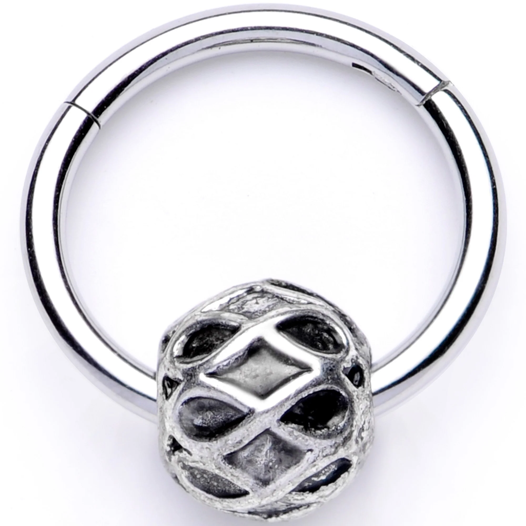 16G 3/8 Geometric Pattern Bead Hinged Segment Ring