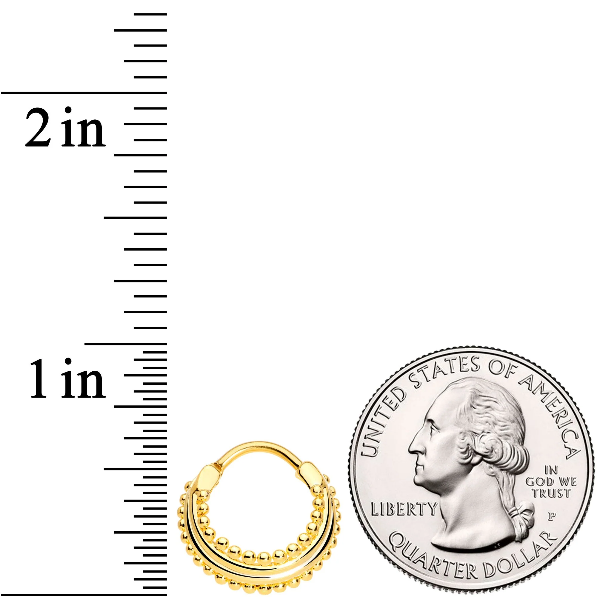 16G 3/8 Gold Tone Delicate Dots Hinged Septum Ring - Image 4