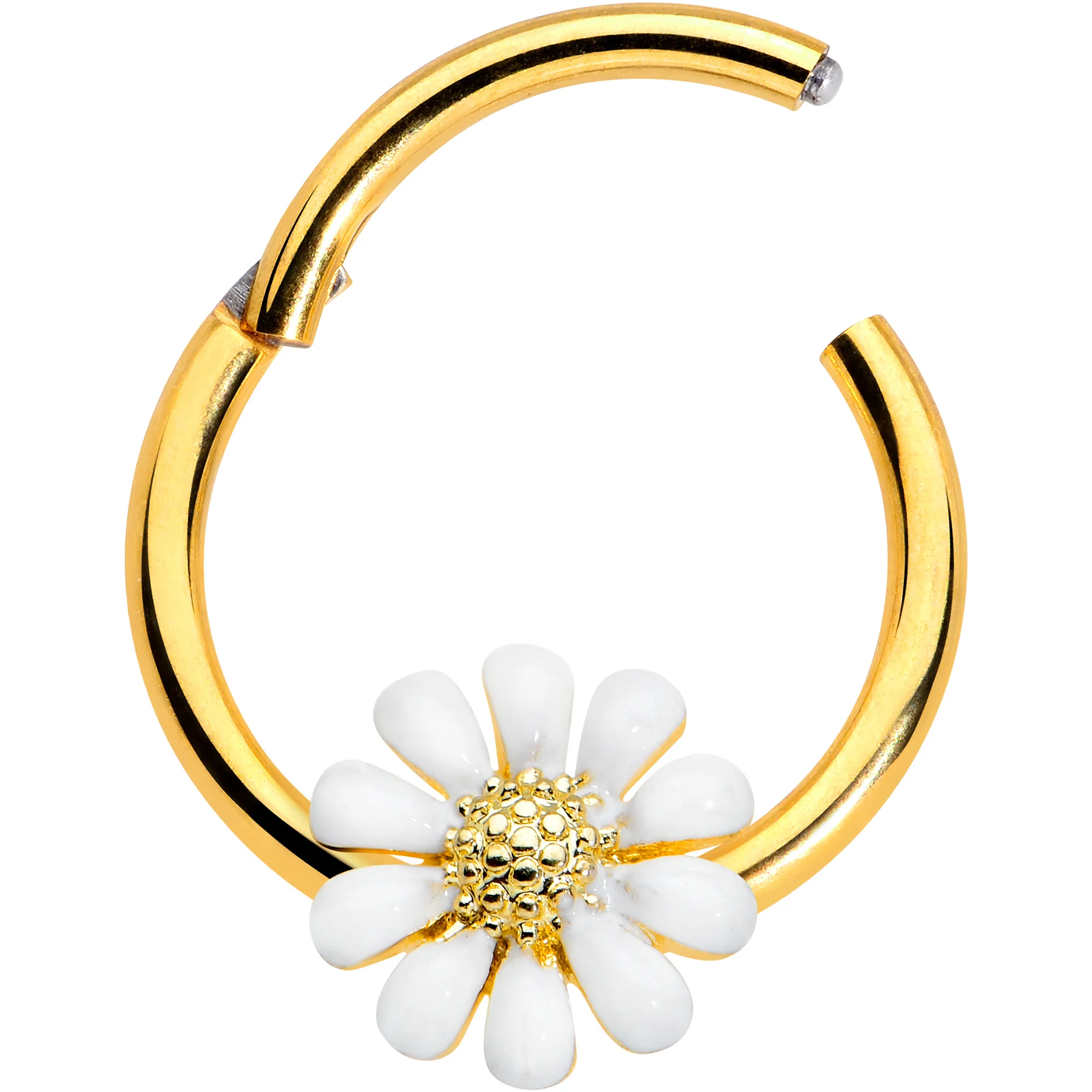 16G 3/8 Gold Tone Innocence White Flower Hinged Segment Ring - Image 2