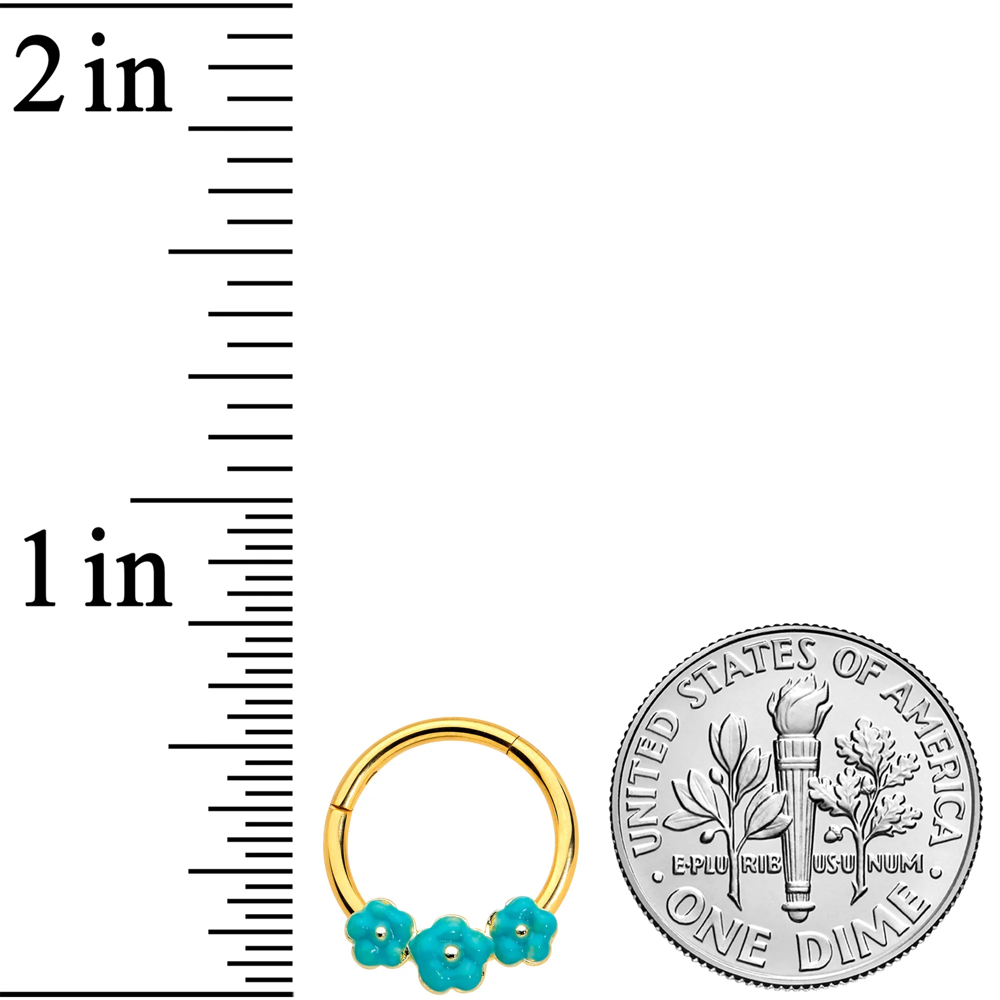 16G 3/8 Gold Tone Little Green Flower Hinged Segment Ring - Image 3