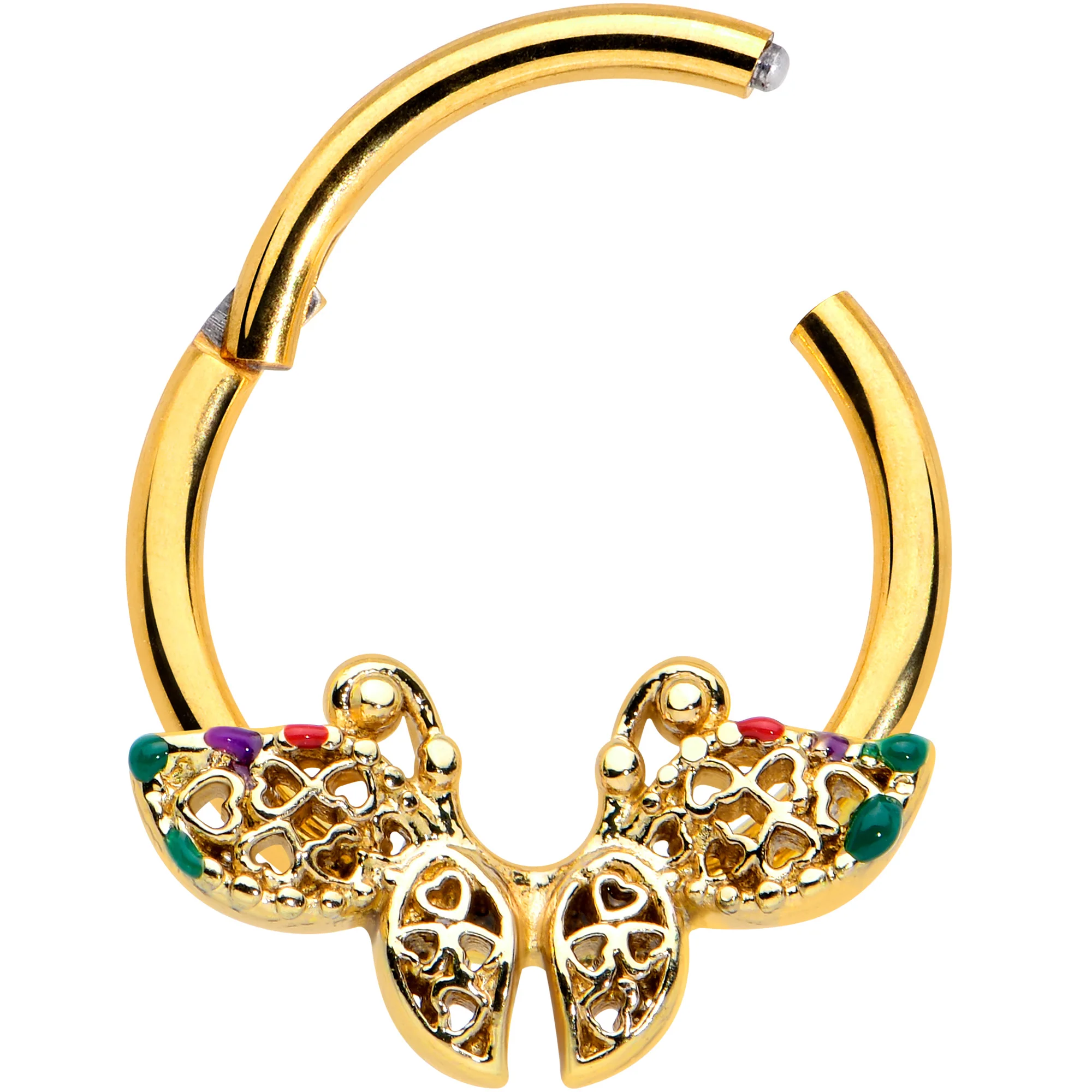 16G 3/8 Gold Tone Open Heart Butterfly Hinged Segment Ring - Image 2