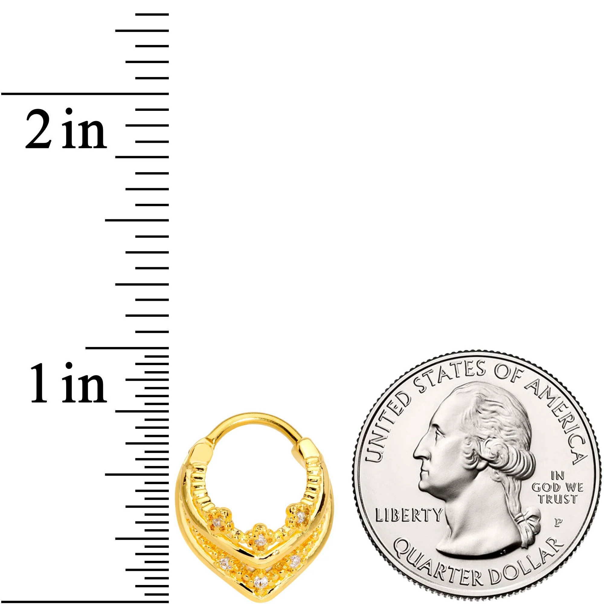 16G 3/8 Gold Tone Pretty Princess Hinged Septum Ring - Image 4