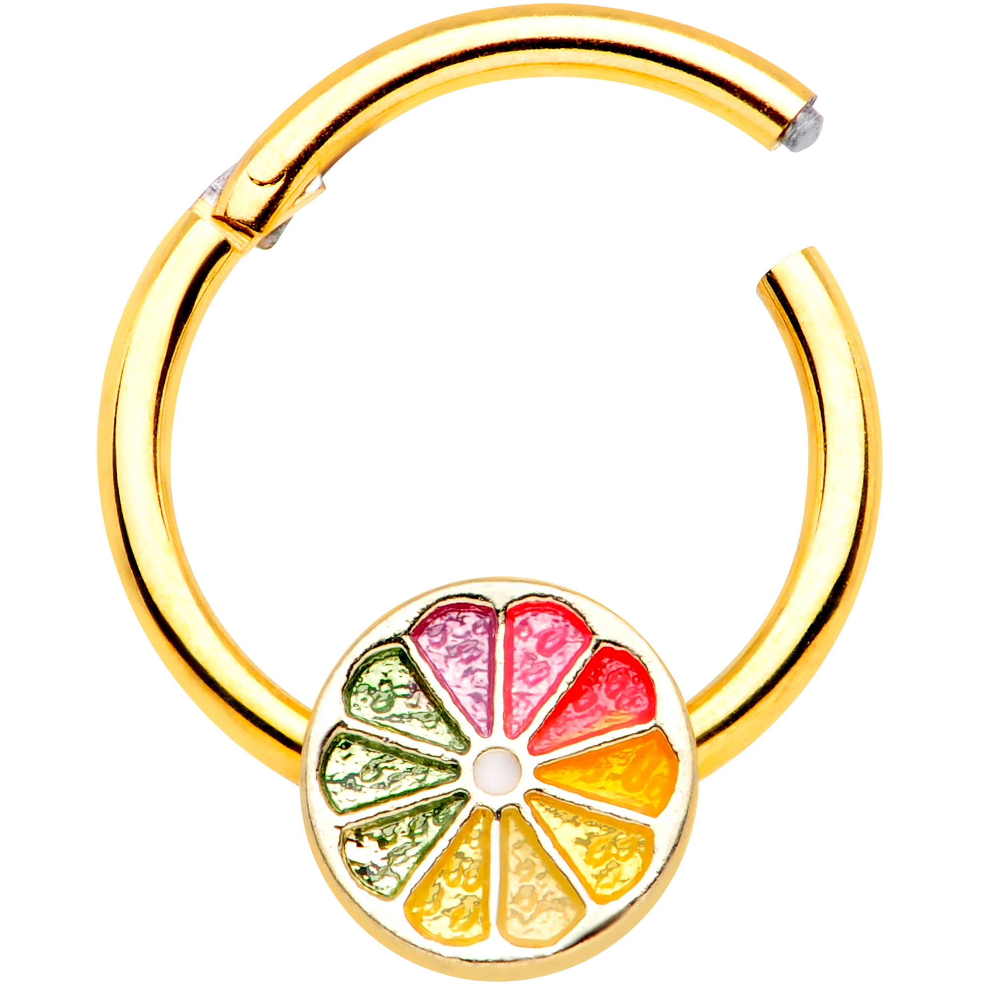 16G 3/8 Gold Tone Rainbow Grapefruit Septum Ring - Image 2