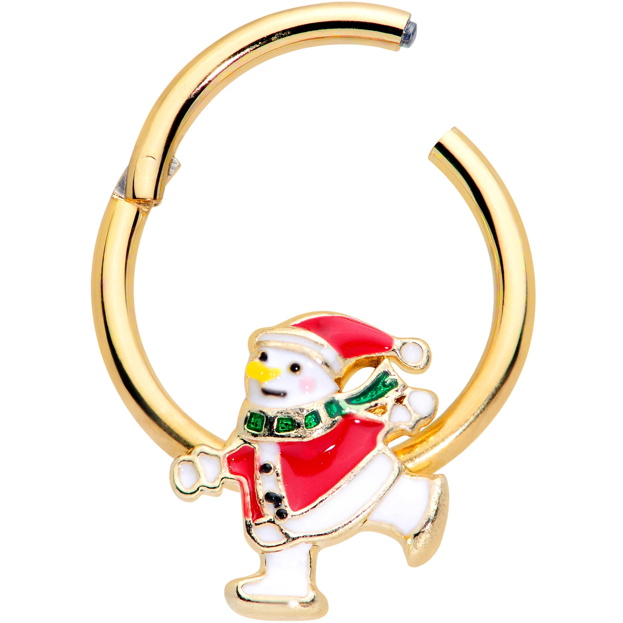 16G 3/8 Gold Tone Skating Snowman Christmas Hinged Segment Ring - Image 2