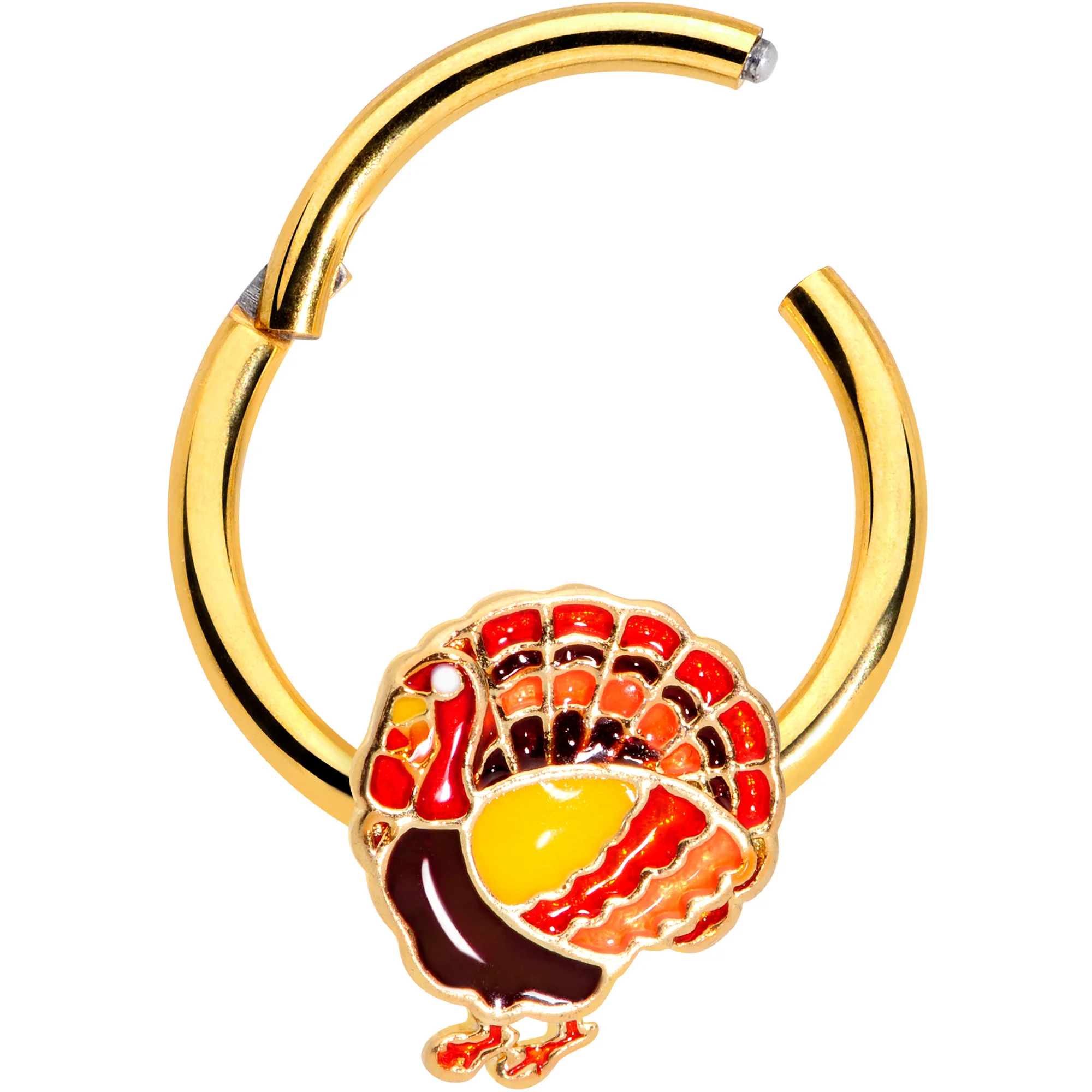 16G 3/8 Gold Tone Turkey Thanksgiving Hinged Segment Ring - Image 2