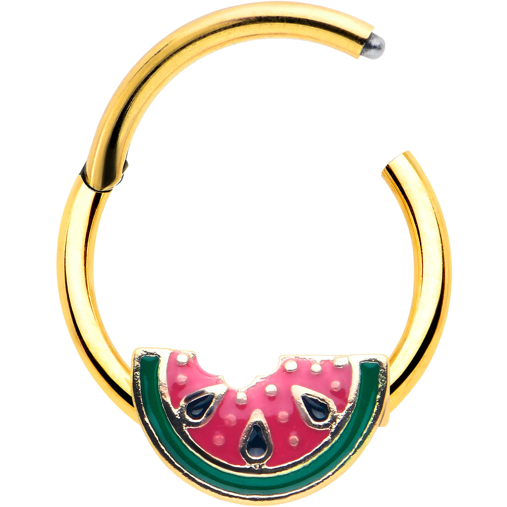 16G 3/8 Gold Tone Watermelon Bite Hinged Segment Ring - Image 2