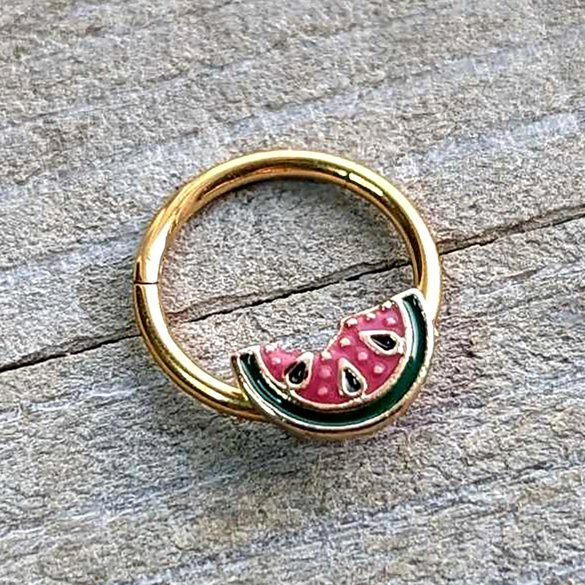 16G 3/8 Gold Tone Watermelon Bite Hinged Segment Ring - Image 5