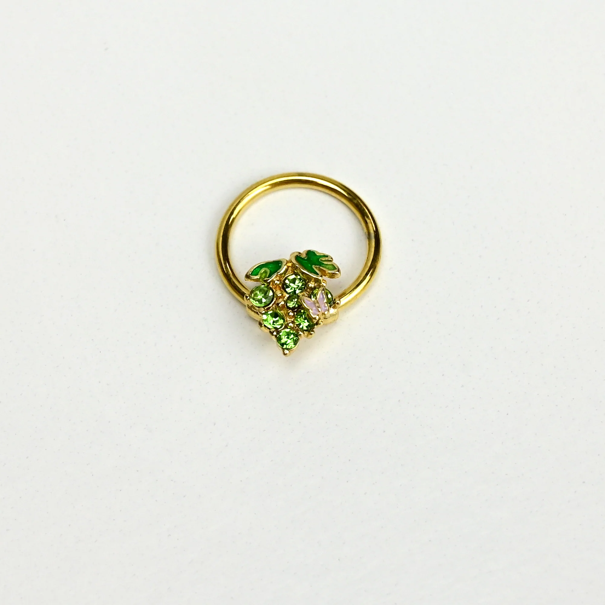 16G 3/8 Green Gem Gold Tone Butterfly Grapes BCR Captive Ring - Image 2